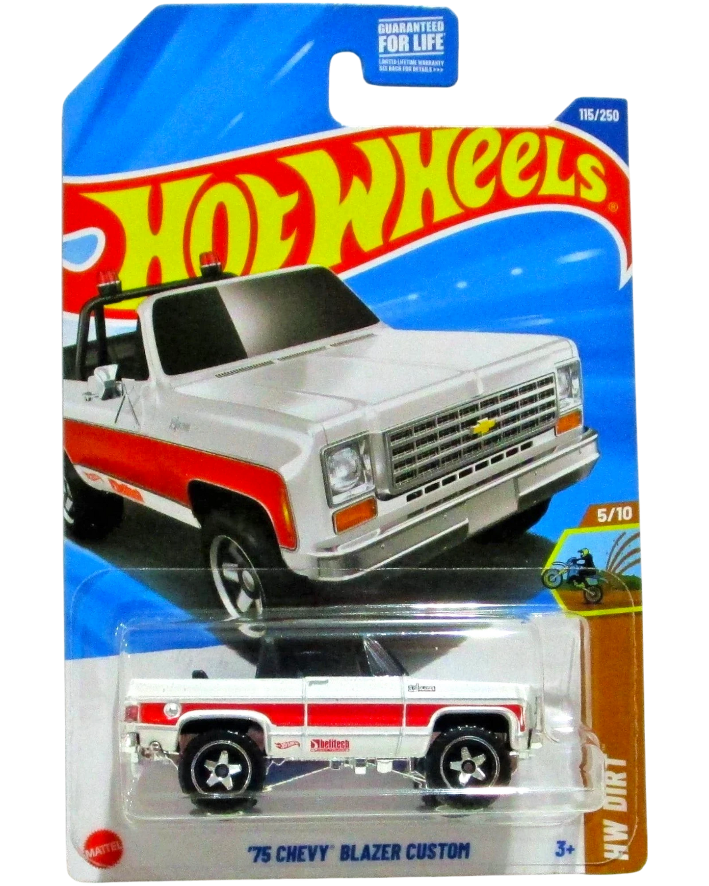 More Than Diecast 1975 Chevy Blazer Custom toy car, white with red stripe detail, in blister pack.