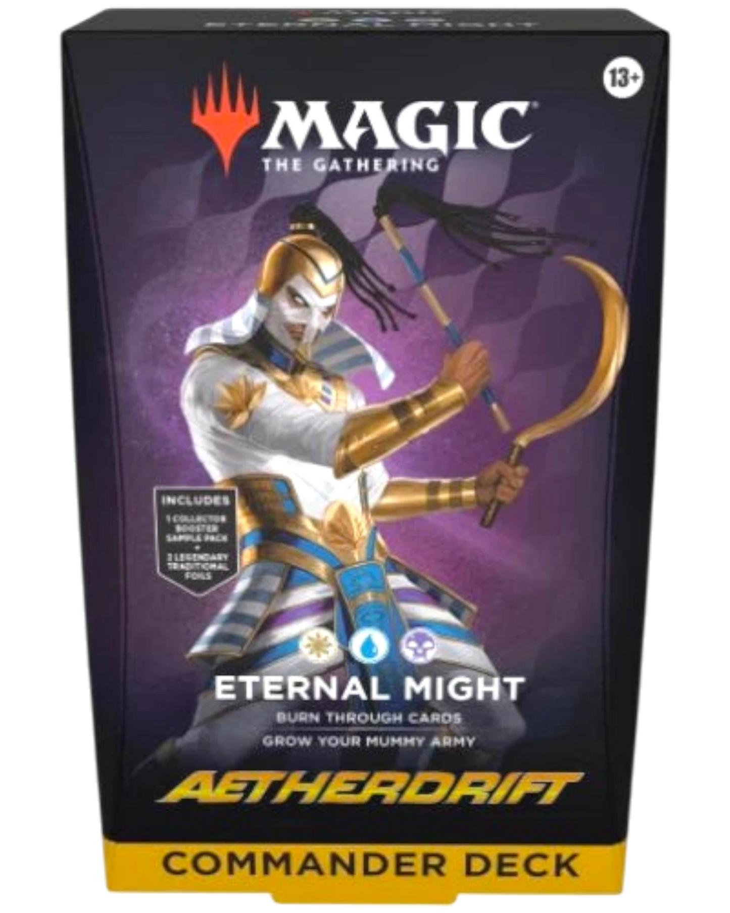 More Than Diecast Magic: The Gathering Aetherdrift Eternal Might Commander deck box featuring a mummy warrior