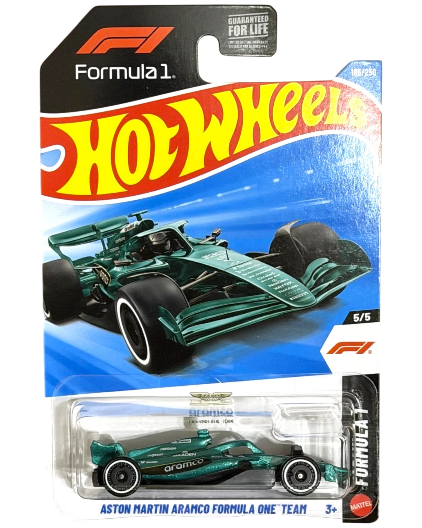 More Than Diecast Hot Wheels 1:64 scale Aston Martin Aramco Formula One Team car in green and gold livery