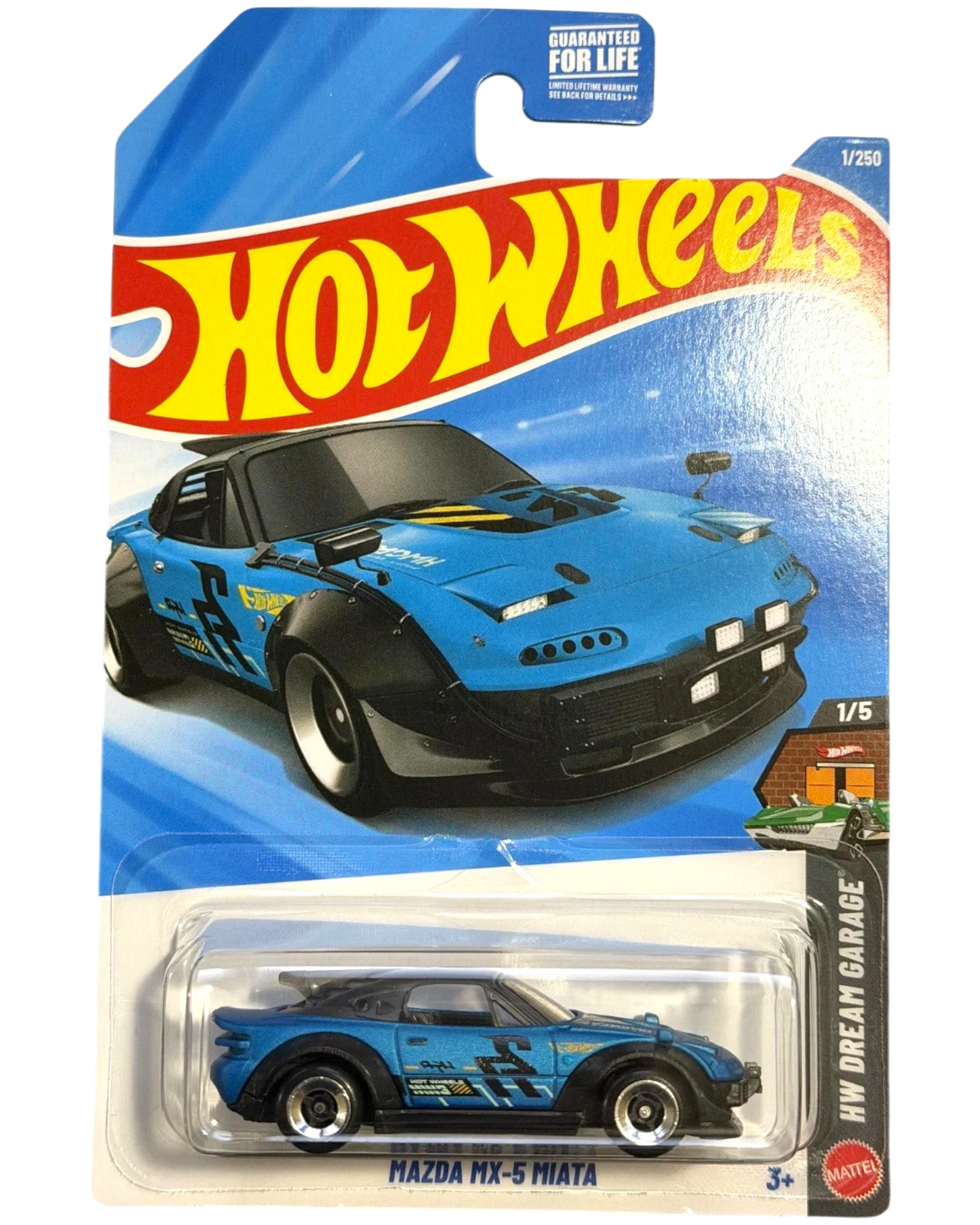 More Than Diecast Hot Wheels blue Mazda MX-5 Miata die-cast car in original blister pack packaging