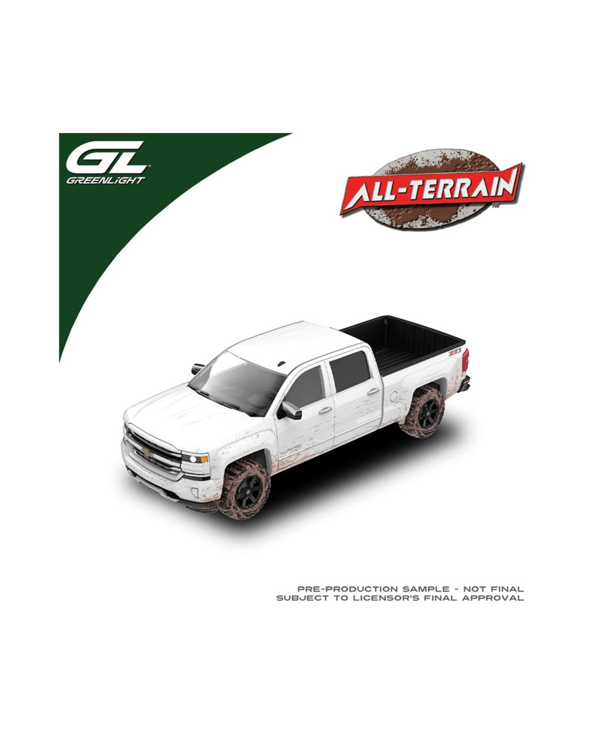 More Than Diecast 1:64 scale 2016 Chevrolet Silverado diecast truck with muddy off-road finish and black wheels