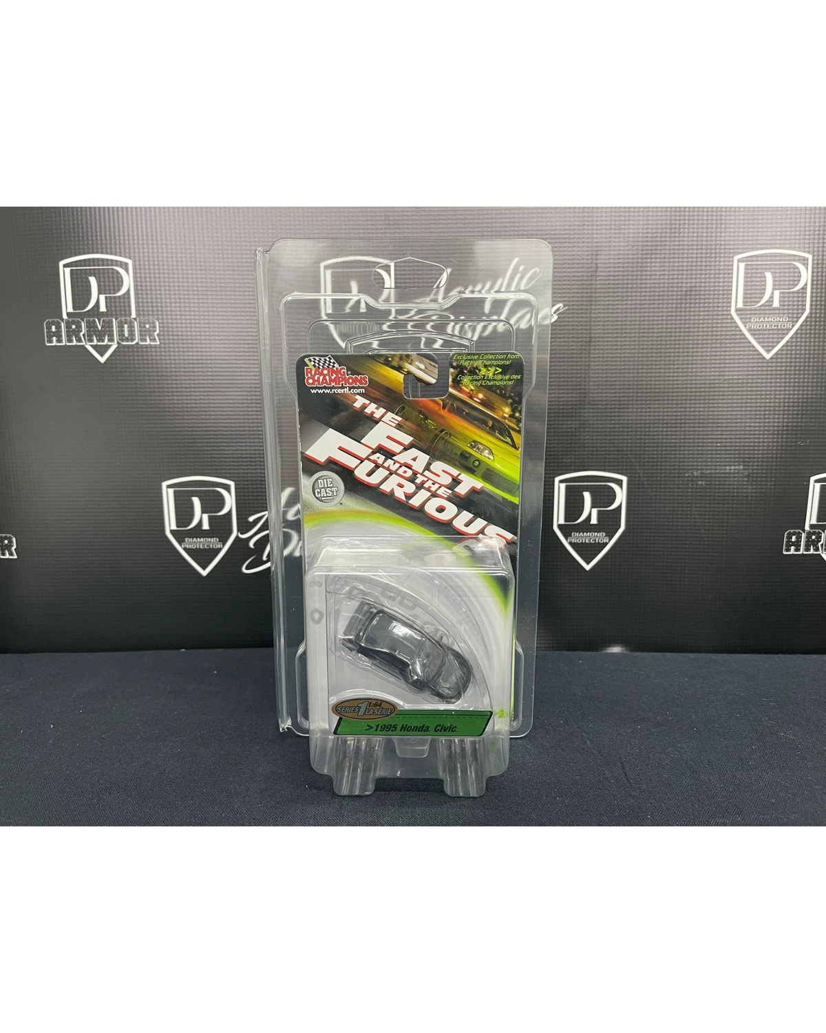 More Than Diecast Diamond dual-card protector holding a Fast and Furious Racing Champions diecast car