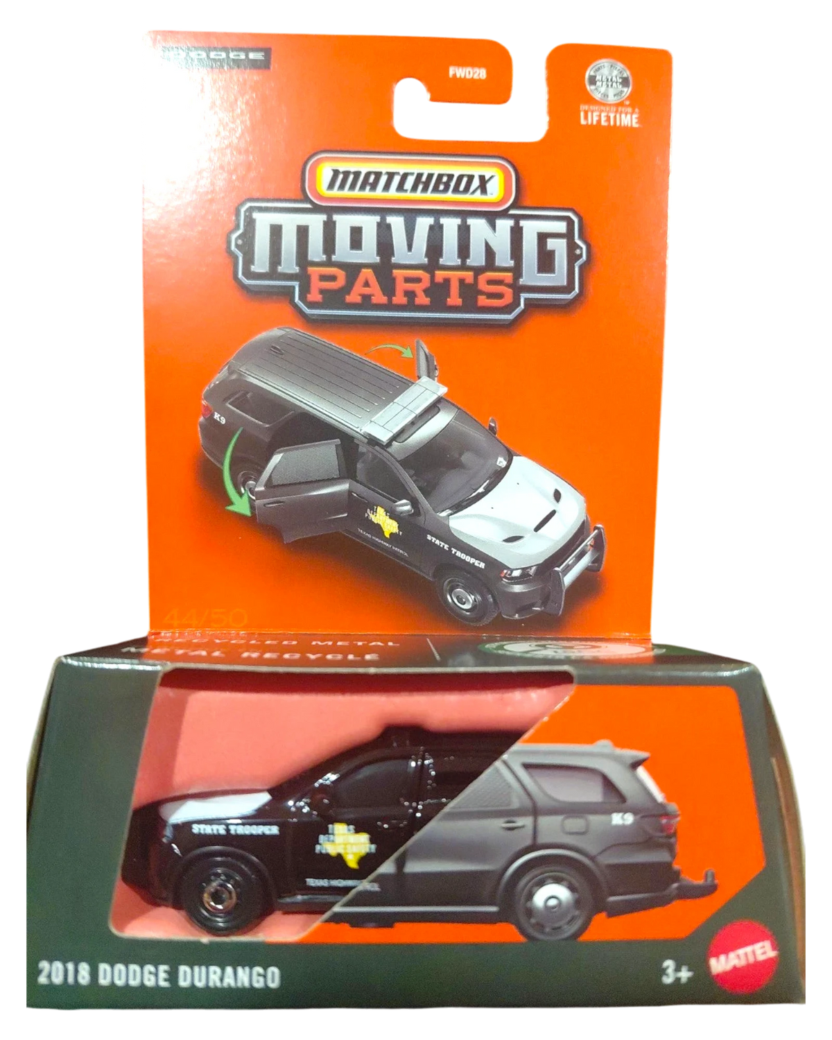 More Than Diecast 2018 Dodge Durango State Trooper Matchbox Moving Parts 1:64 scale police SUV in original packaging