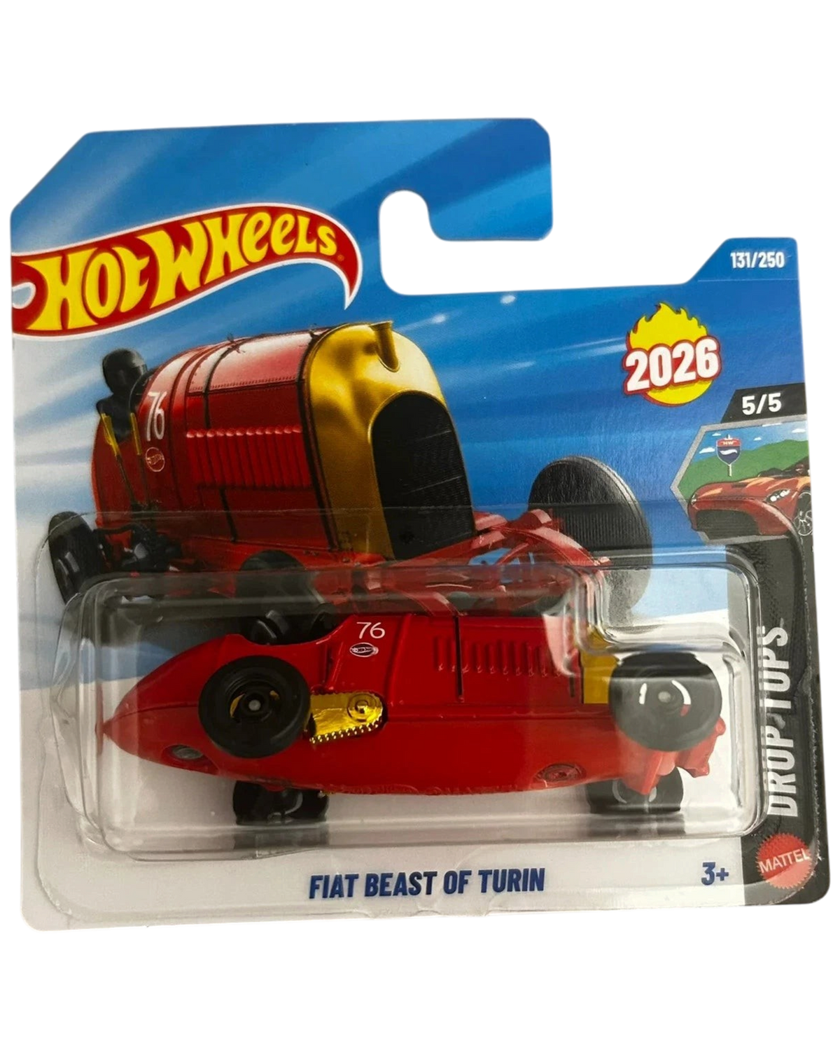 More Than Diecast Hot Wheels Fiat Beast of Turin 1:64 scale red die-cast racing car in short card packaging