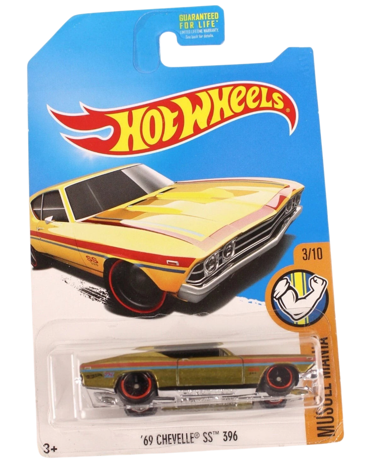 More Than Diecast Hot Wheels 2016 Super Treasure Hunt 69 Chevelle SS 396 in gold on original blister card packaging