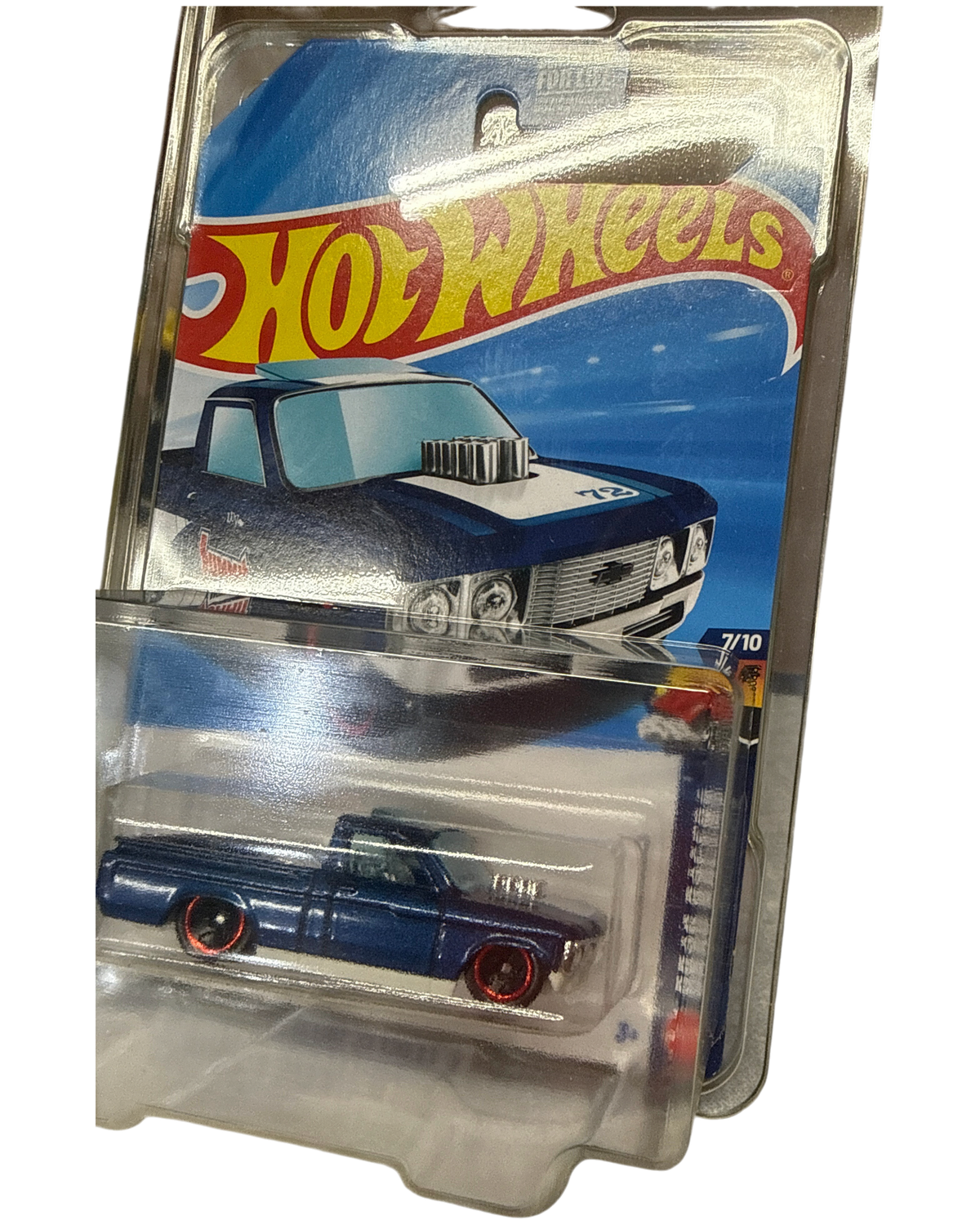 More Than Diecast Hot Wheels Custom '72 Chevy LUV error edition blue die-cast pickup truck in original packaging