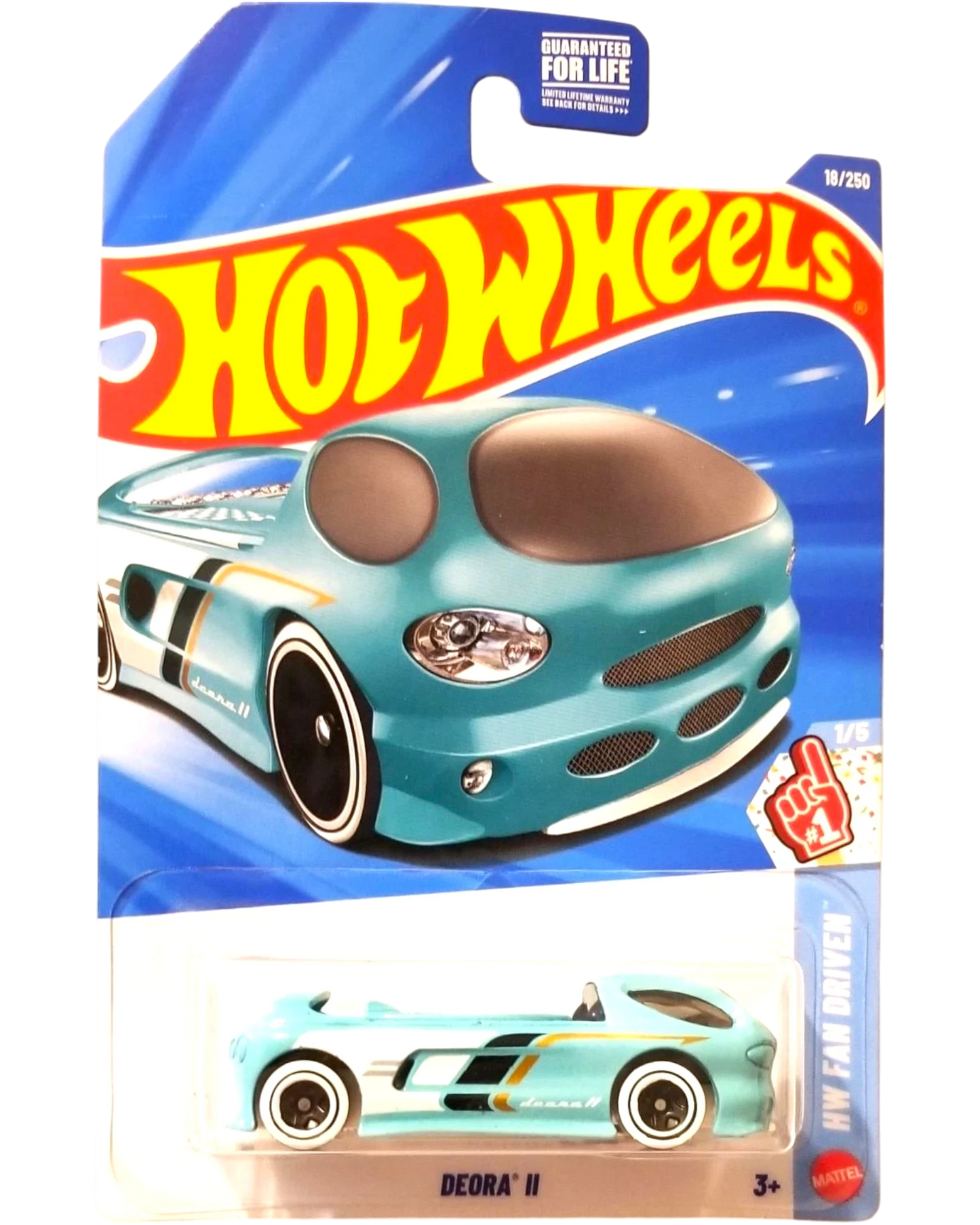 More Than Diecast Hot Wheels Deora II 1:64 scale die-cast surf truck in light blue on a HW Fan Driven blister card.
