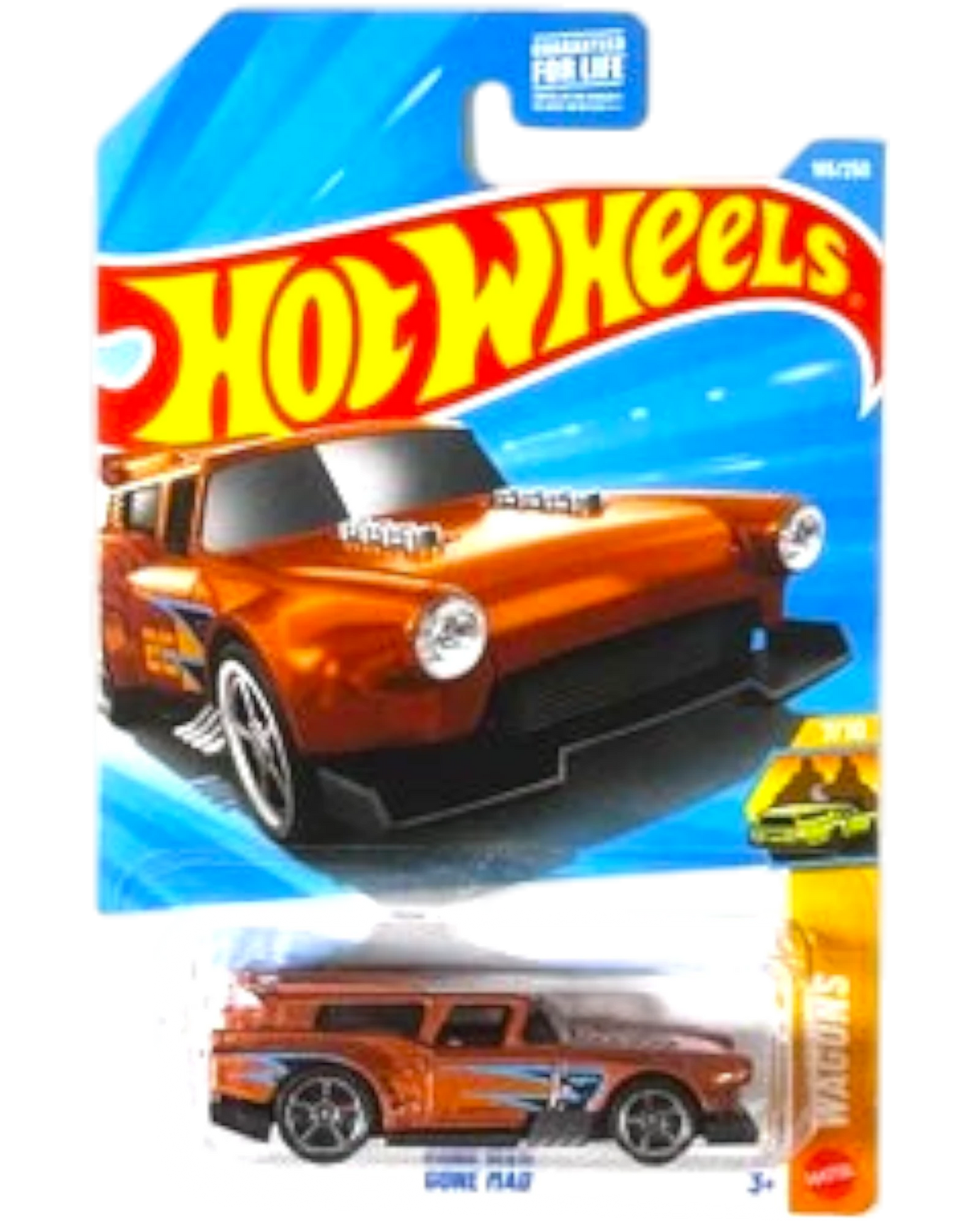More Than Diecast HOT WHEELS 2026 Case H Wagons 7/10 Gone Mad orange die-cast car with blue accents and custom wheels.