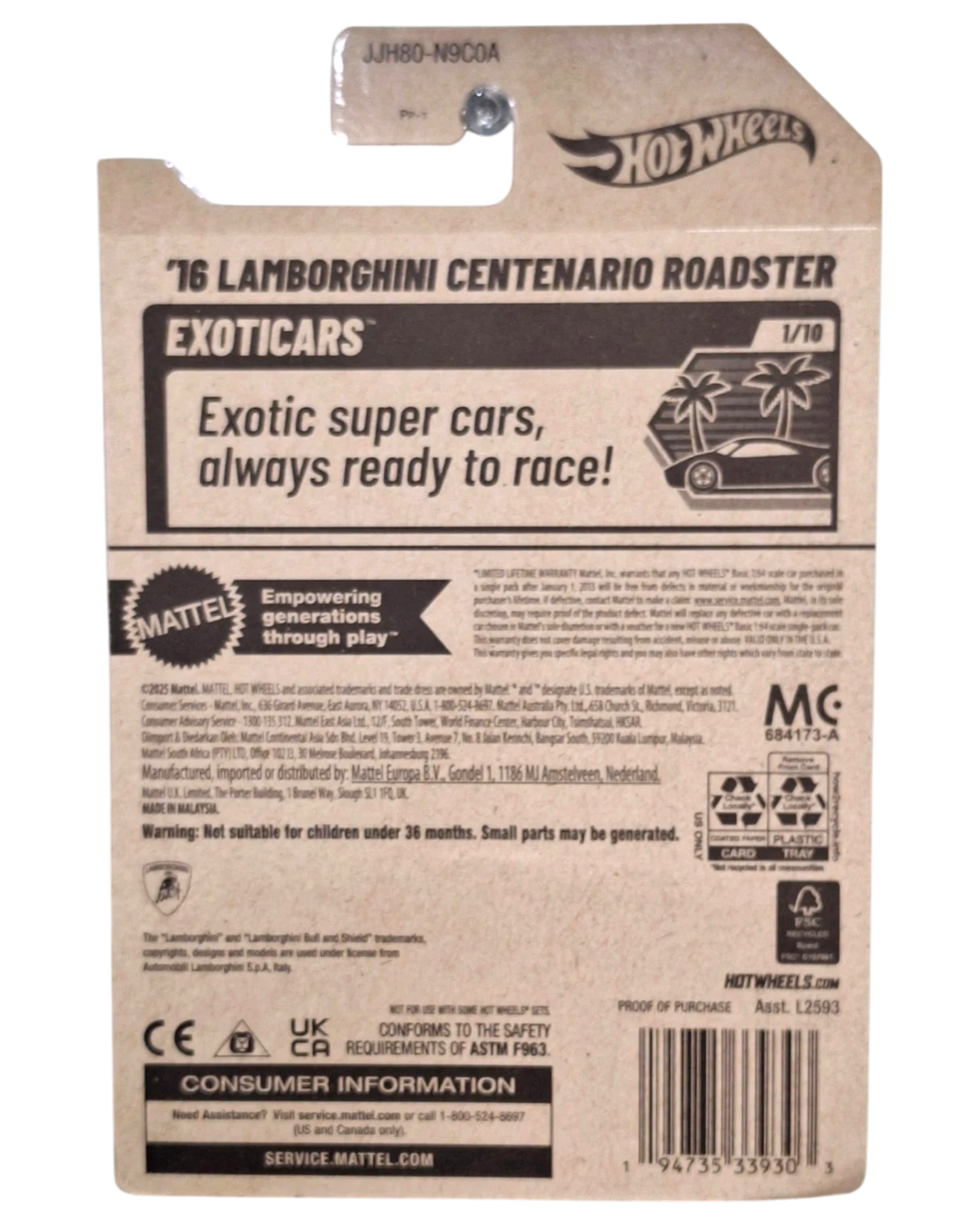 More Than Diecast HOT WHEELS ‘16 Lamborghini Centenario Roadster exotic cars toy car packaging