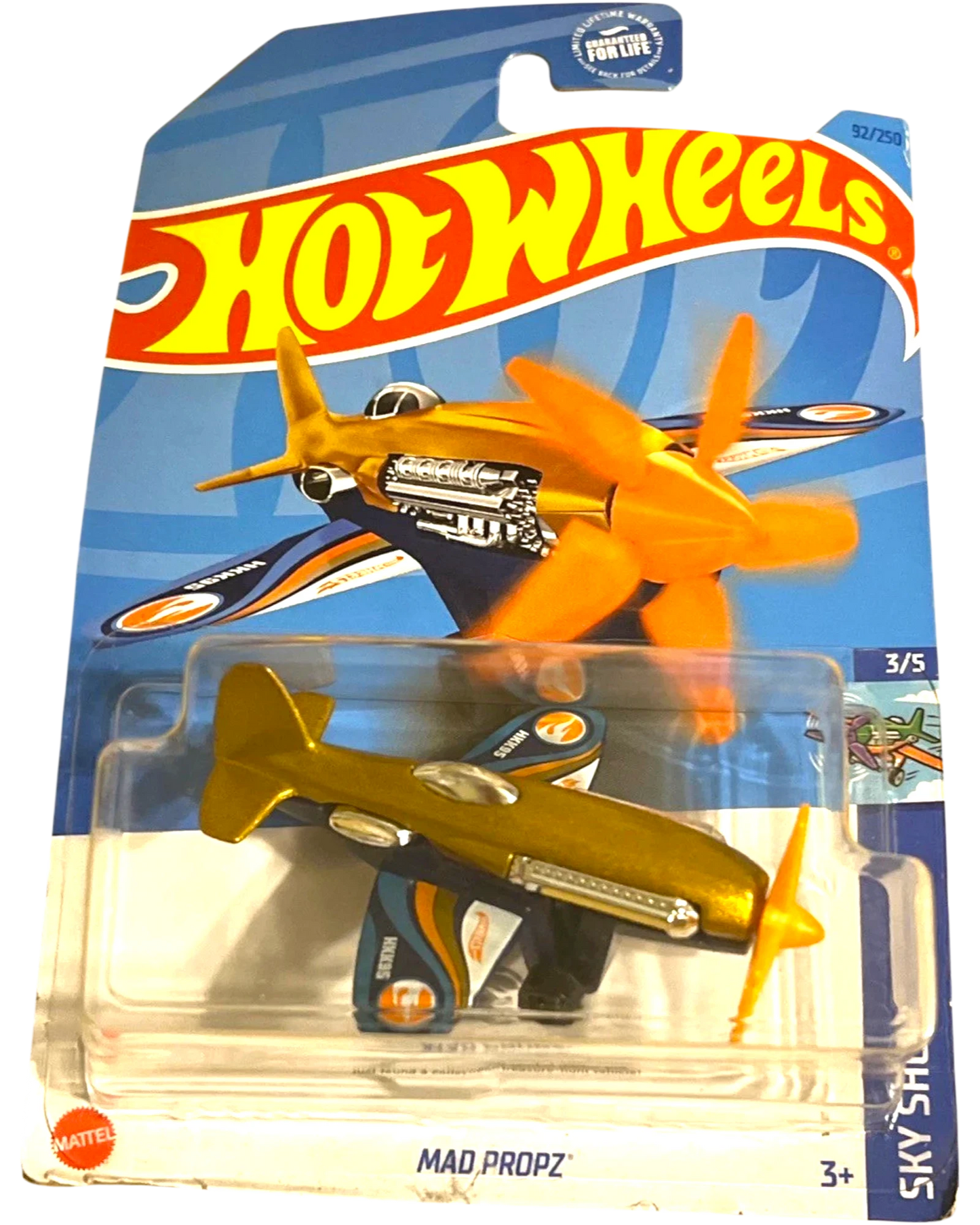 More Than Diecast Hot Wheels Treasure Hunt Mad Propz gold die-cast airplane with orange propeller on blister card