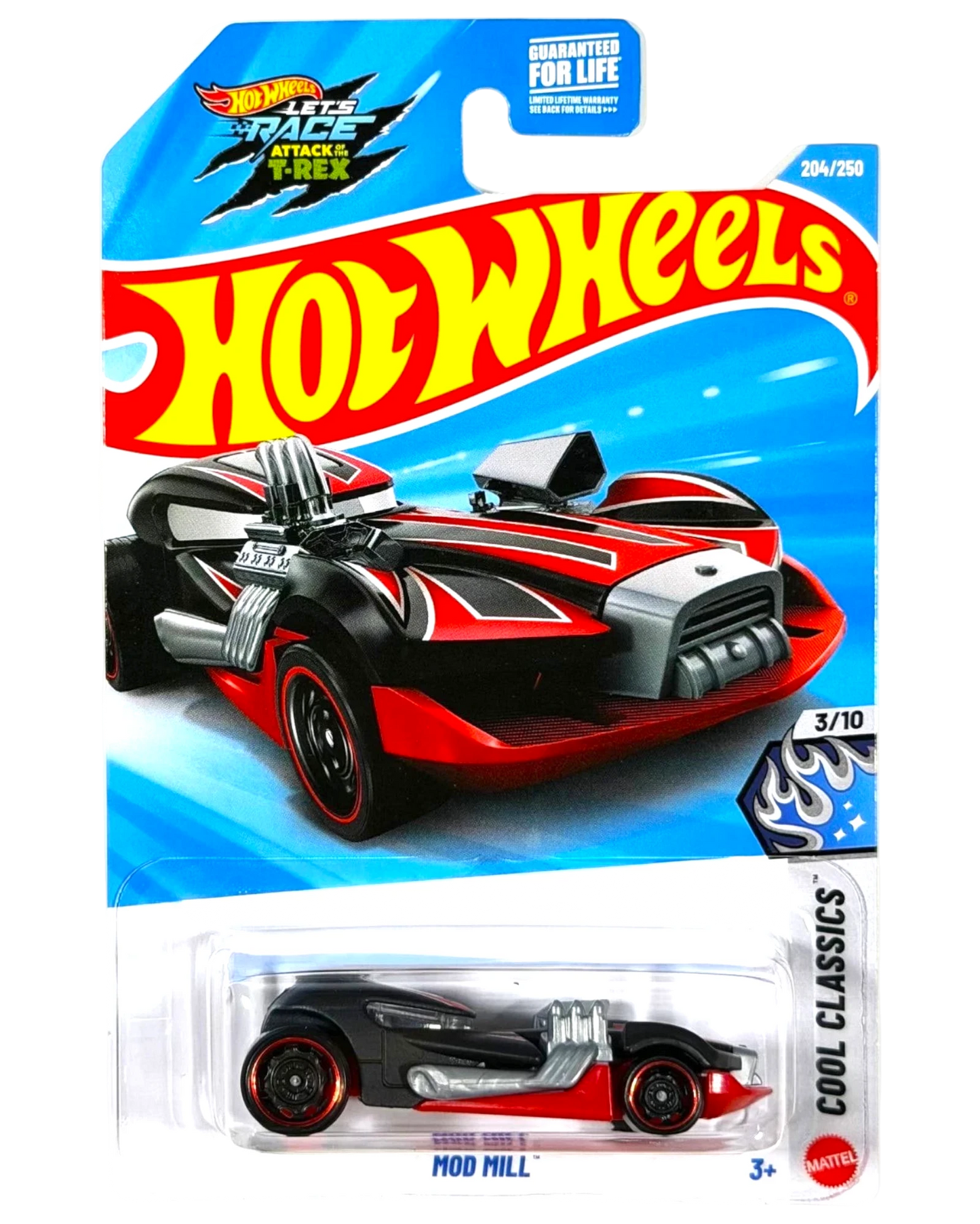 More Than Diecast Hot Wheels Mod Mill in black and red with chrome engine details in original blister packaging