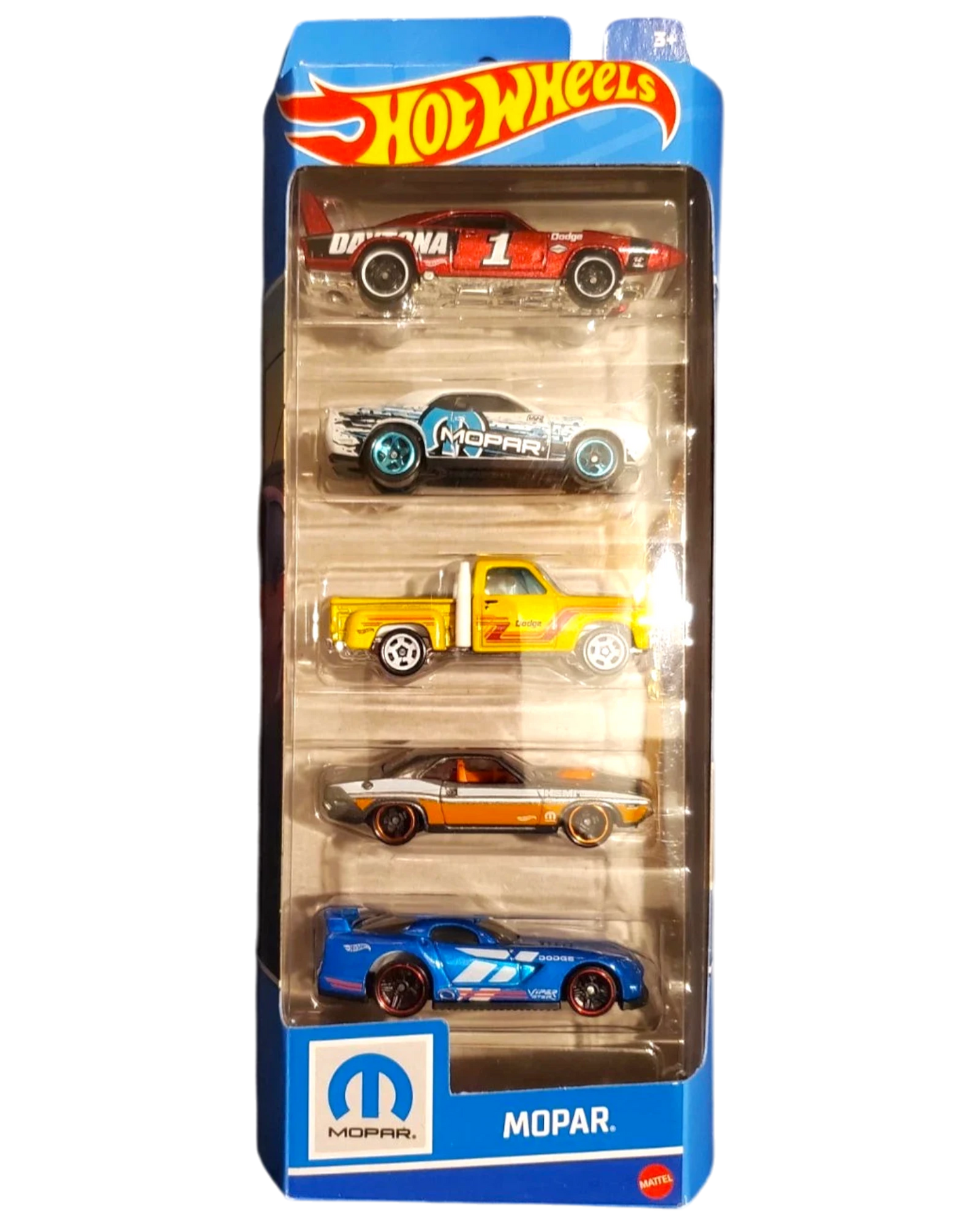 More Than Diecast Hot Wheels MOPAR 5-pack featuring five collectible die-cast muscle cars in original packaging.