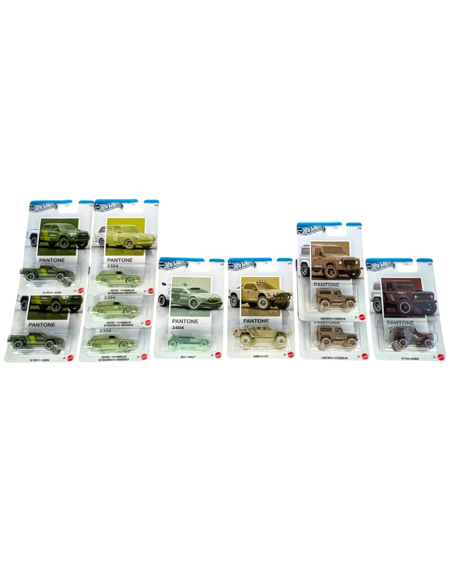 More Than Diecast Hot Wheels Pantone Silver Series collection featuring various die-cast cars and trucks in different colors and styles.