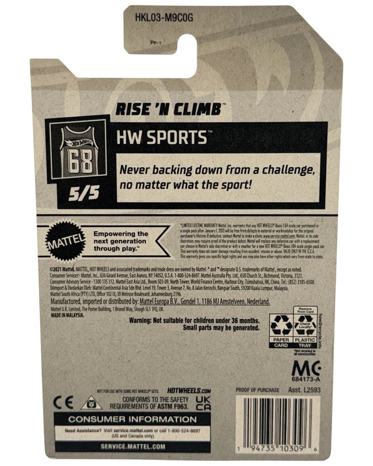 More Than Diecast Hot Wheels Rise 'N Climb Treasure Hunt packaging back showing HW Sports series details