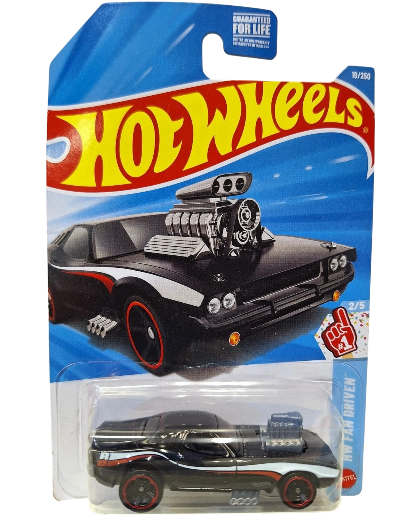 More Than Diecast Hot Wheels Black Rodger Dodger toy car with red accents and large engine detail.