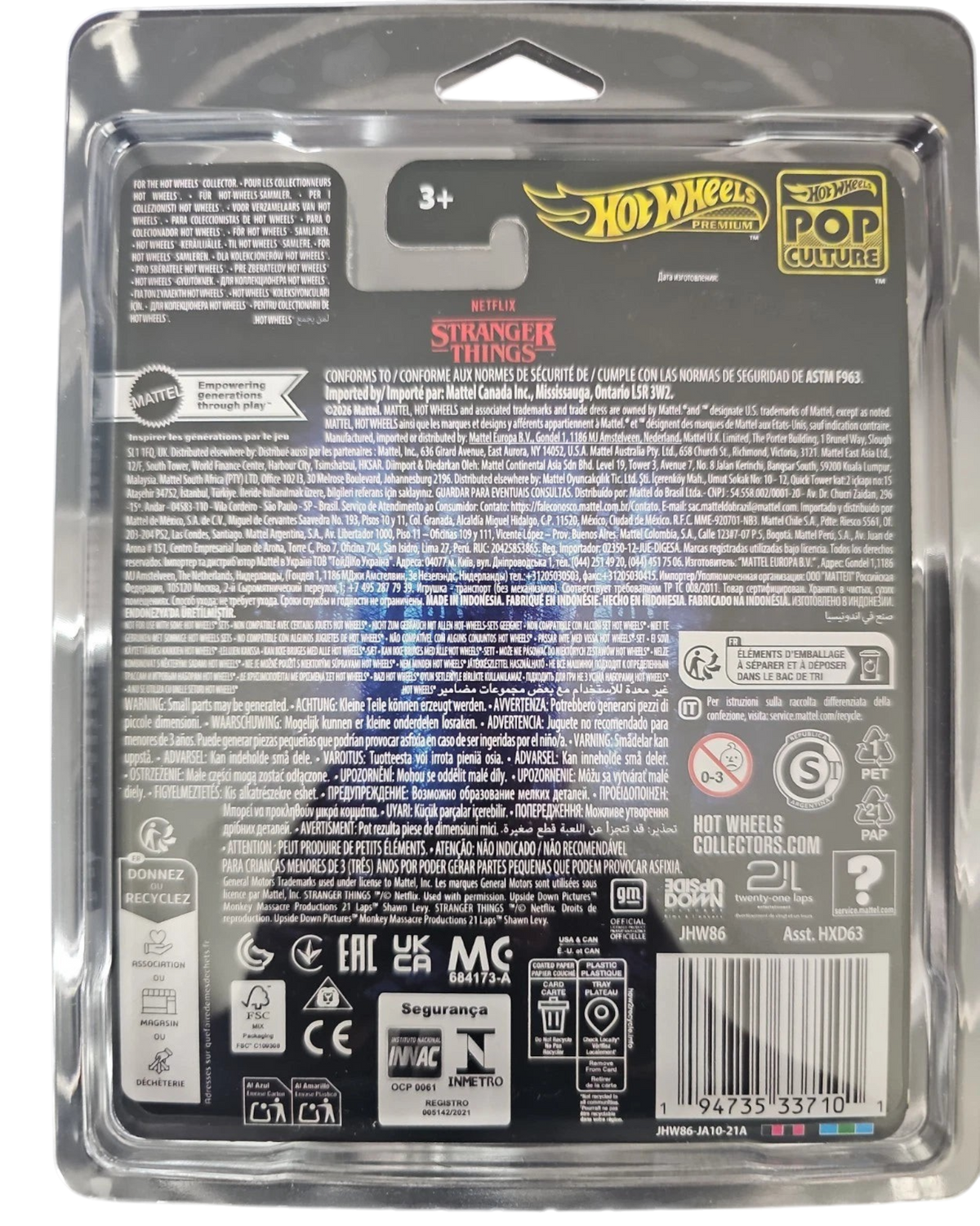 More Than Diecast Hot Wheels Stranger Things 85 Chevrolet K5 Blazer packaging back with product details and branding