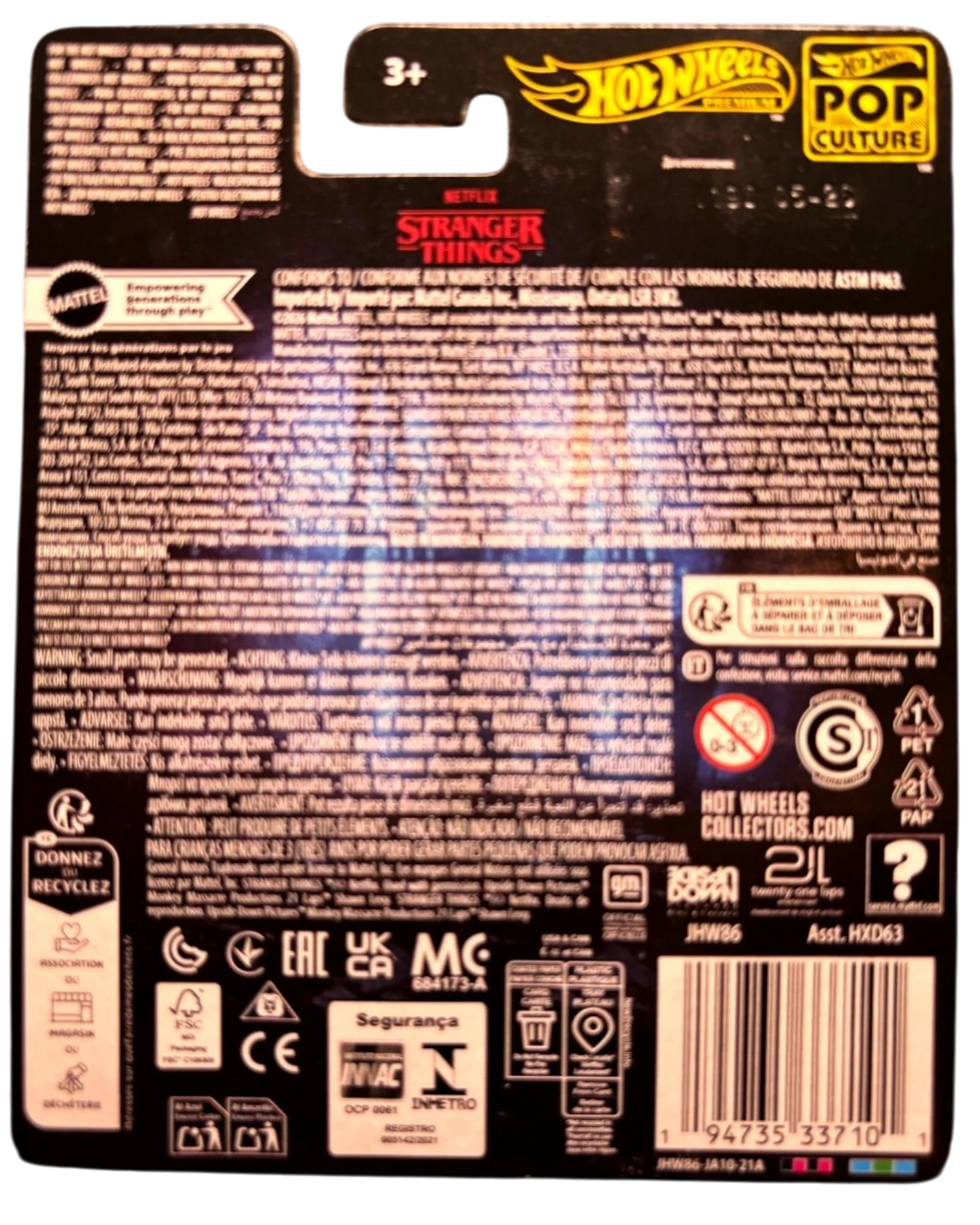 More Than Diecast Hot Wheels Premium Stranger Things 1985 Chevy K5 Blazer packaging back view with product details