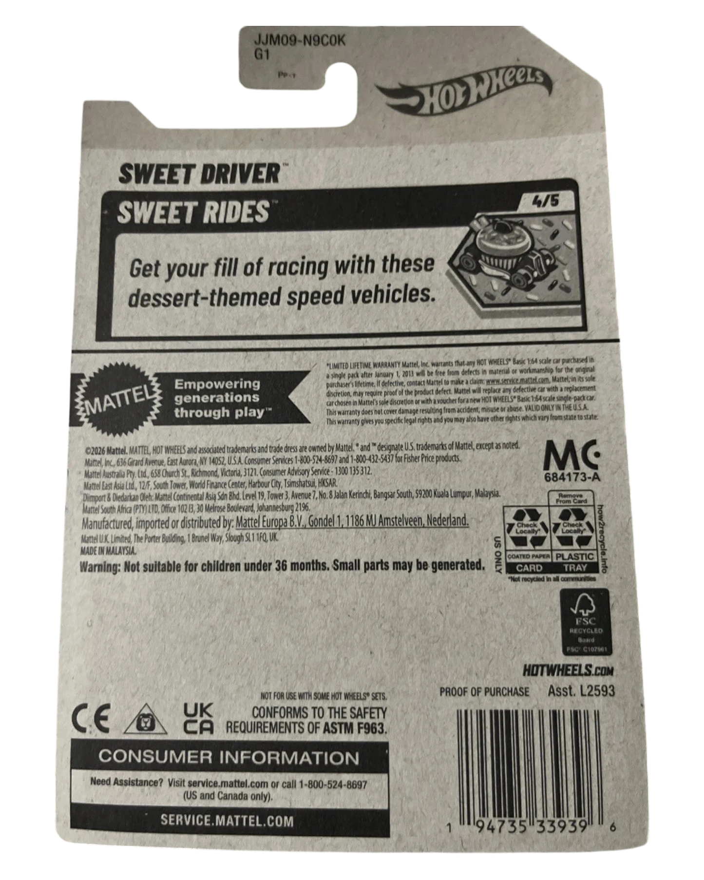 More Than Diecast Hot Wheels Sweet Driver Treasure Hunt card back with product information and safety warnings