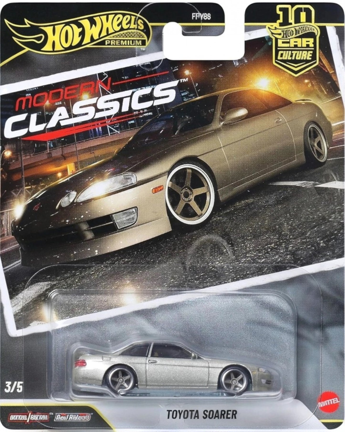 More Than Diecast 2026 Hot Wheels 10th Anniversary Modern Classics Toyota Soarer diecast car, silver with detailed wheels.