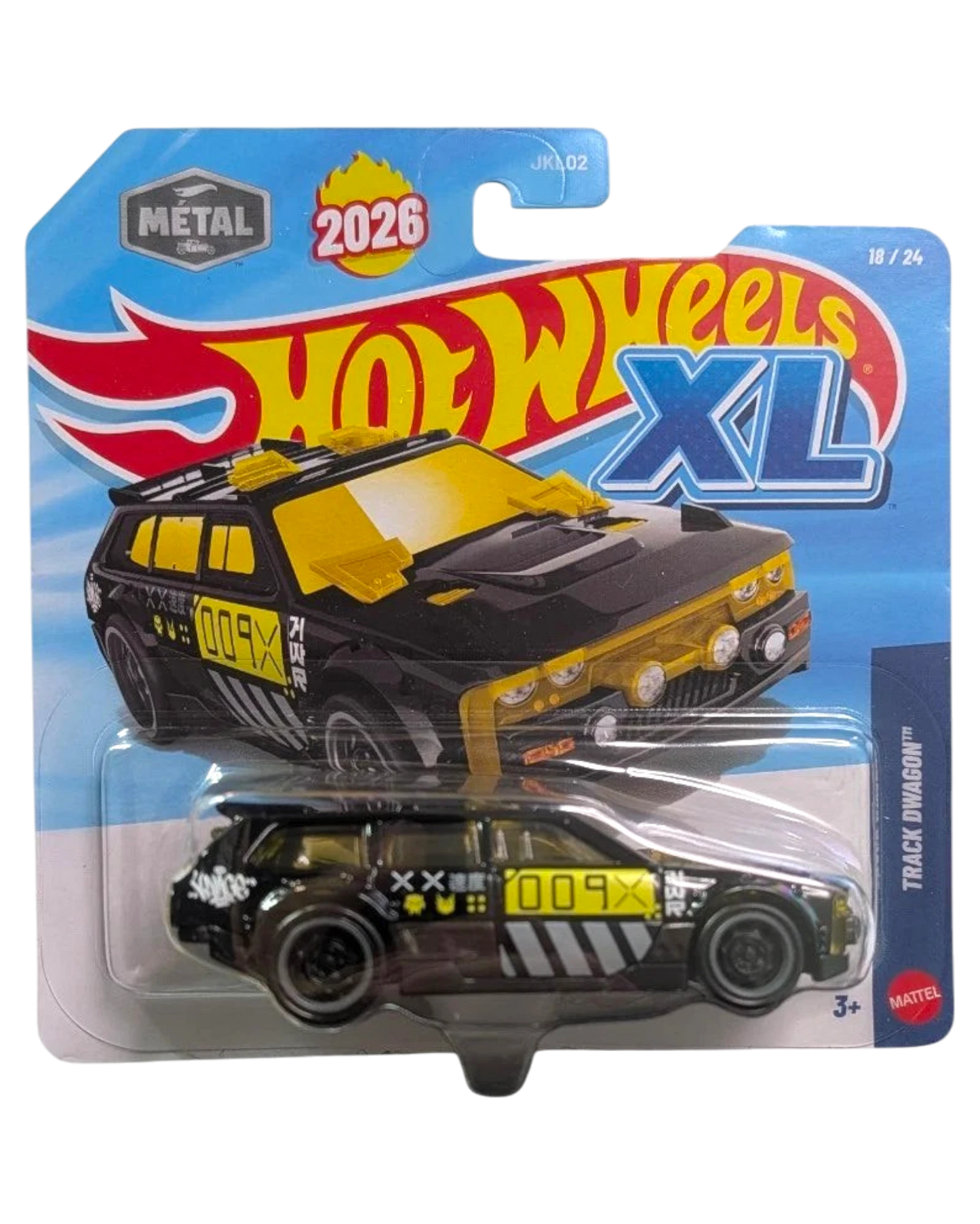 More Than Diecast 2026 Hot Wheels XL Track Dwagon 1:43 scale diecast car, black with yellow accents and graphics.