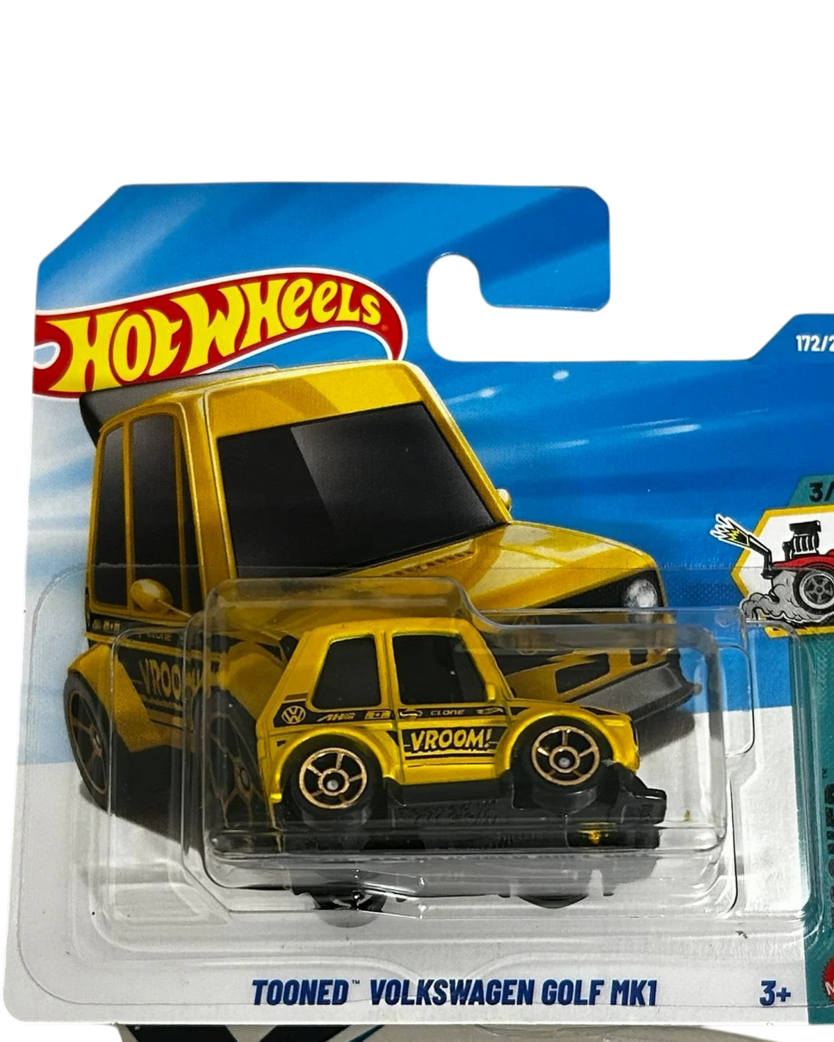 More Than Diecast Hot Wheels Tooned yellow Volkswagen Golf MK1 die-cast car in short card packaging