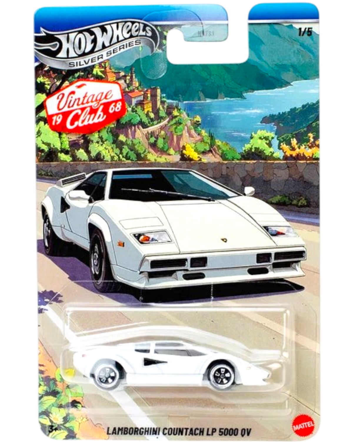 More Than Diecast Hot Wheels 2026 Lamborghini Countach LP 5000 QV silver die-cast car in premium blister packaging