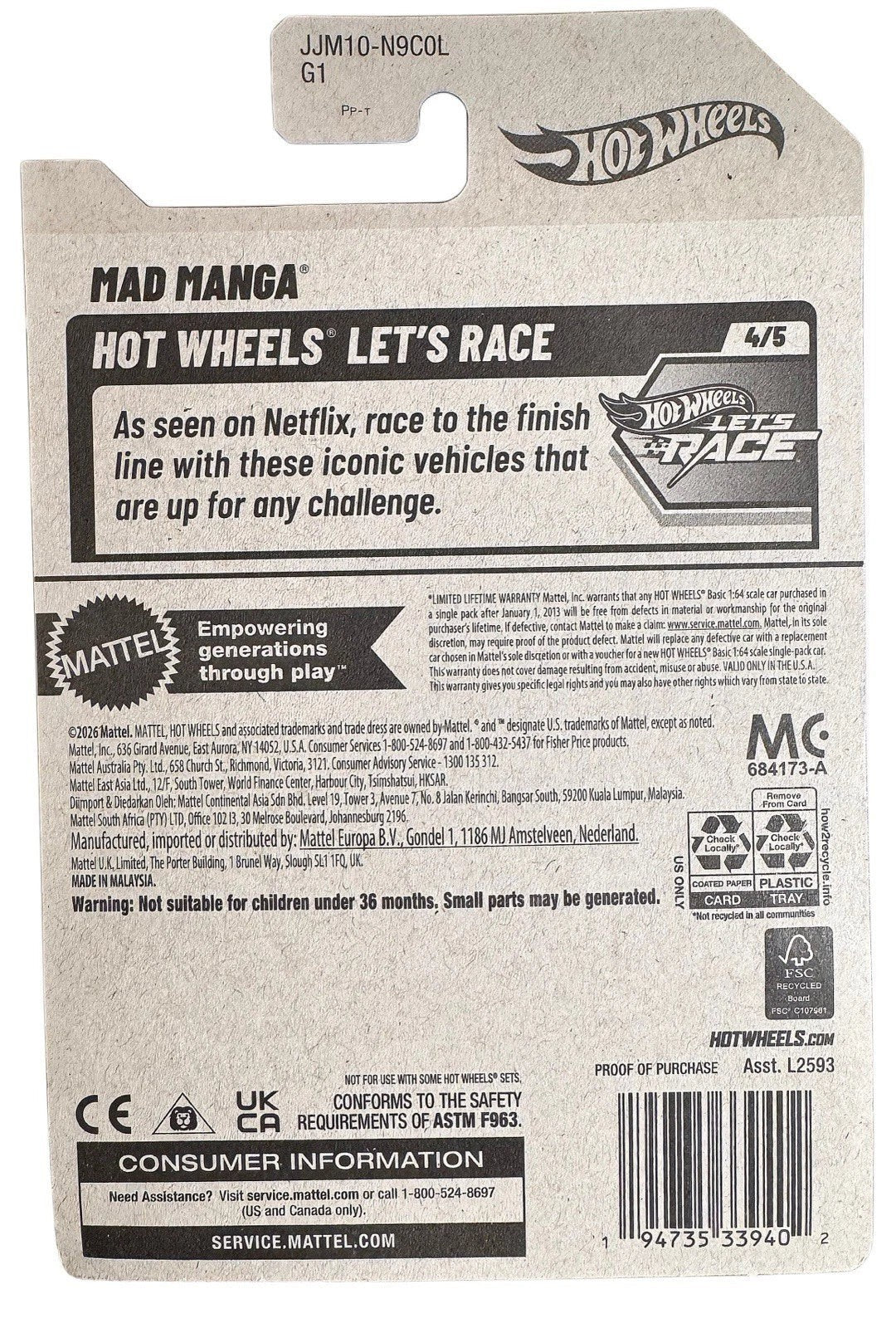 More Than Diecast Hot Wheels Mad Manga Treasure Hunt Let's Race packaging back view with product information