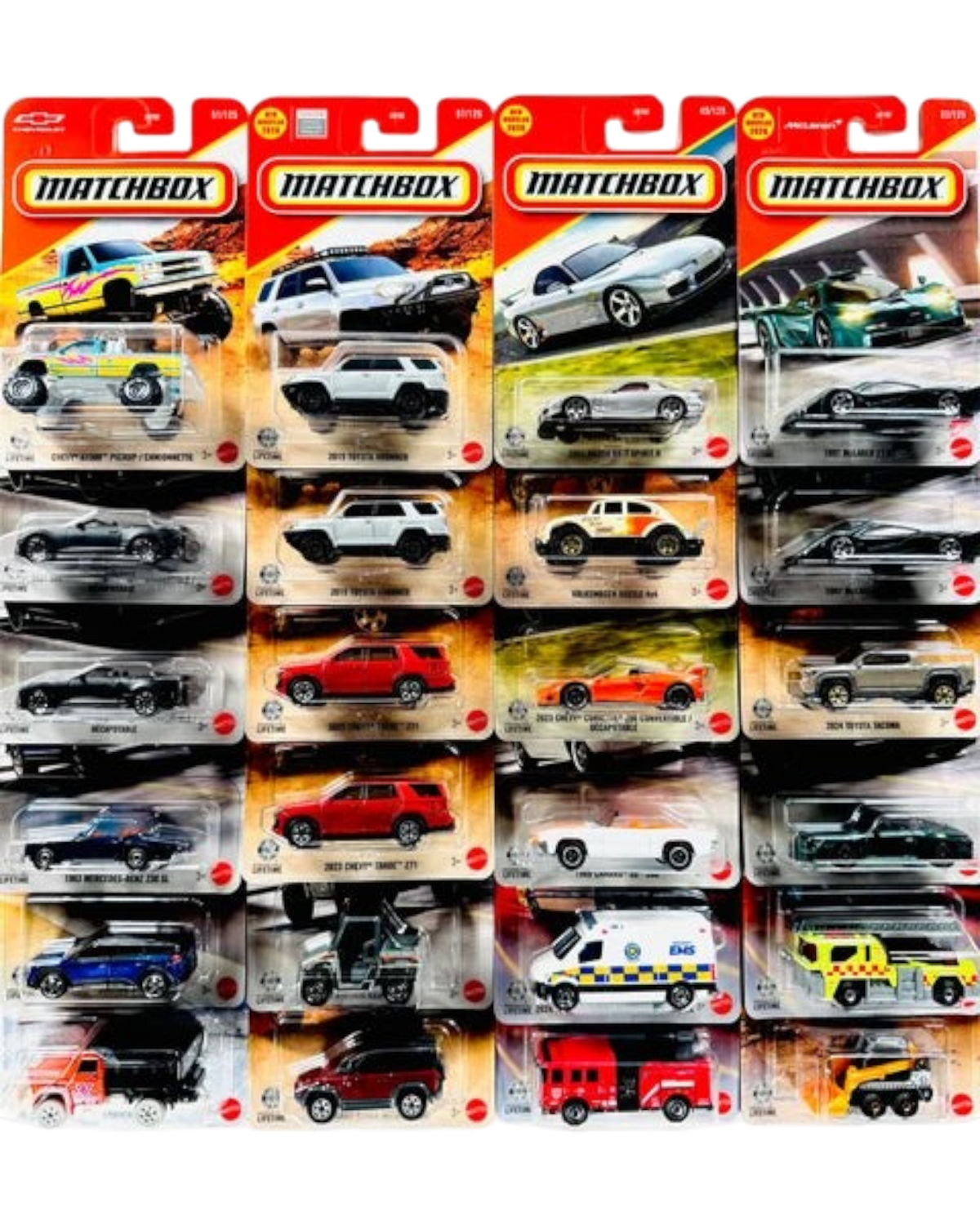 More Than Diecast Matchbox 2026 Basic Mainline Case F assortment featuring 24 assorted die-cast toy vehicles