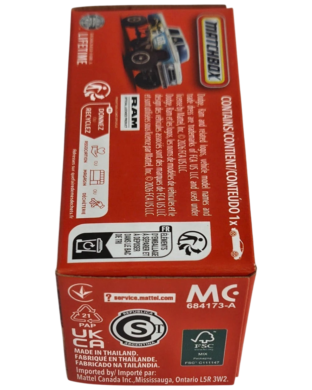 More Than Diecast Matchbox 1968 Dodge D-200 Adventure pickup truck packaging box side view