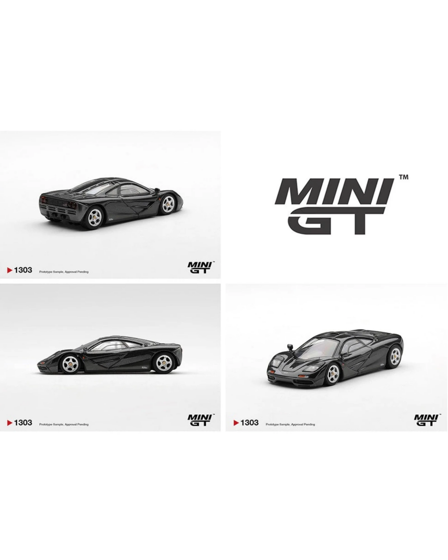 More Than Diecast Mini GT 1:64 McLaren F1 diecast model car in blue black metallic finish.
