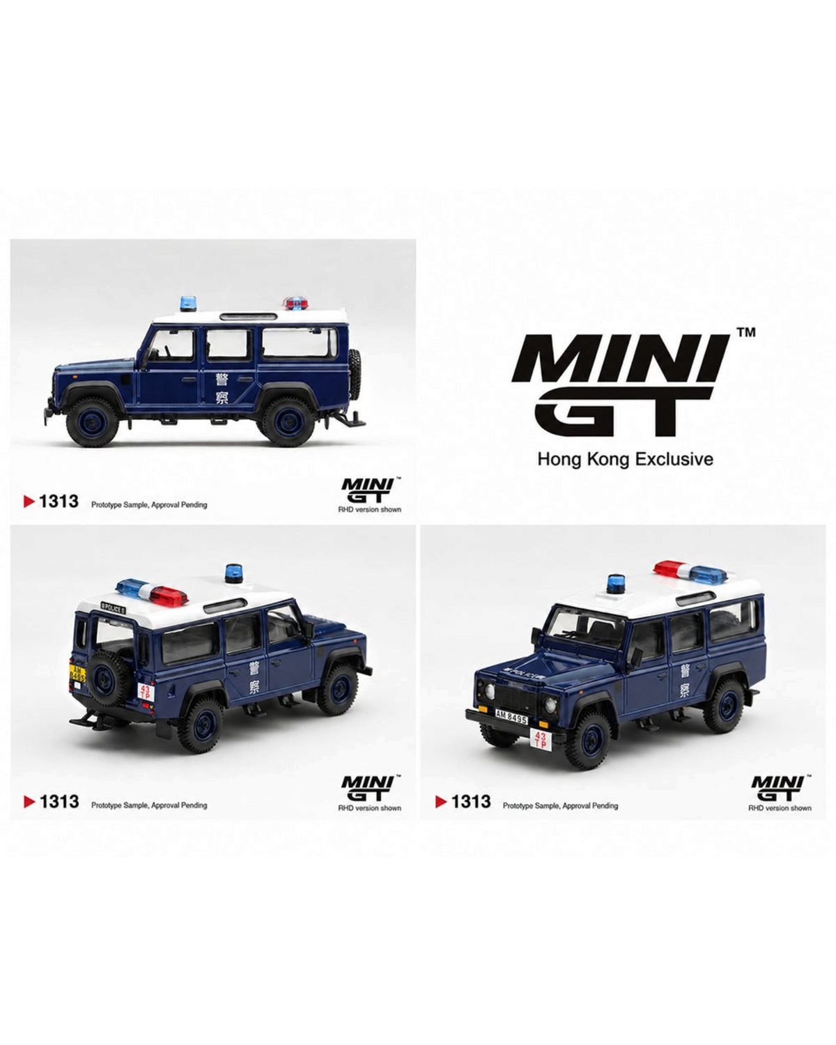 More Than Diecast Mini GT 1:64 scale blue Land Rover Defender 110 Royal HK Police Tai Po District model vehicle