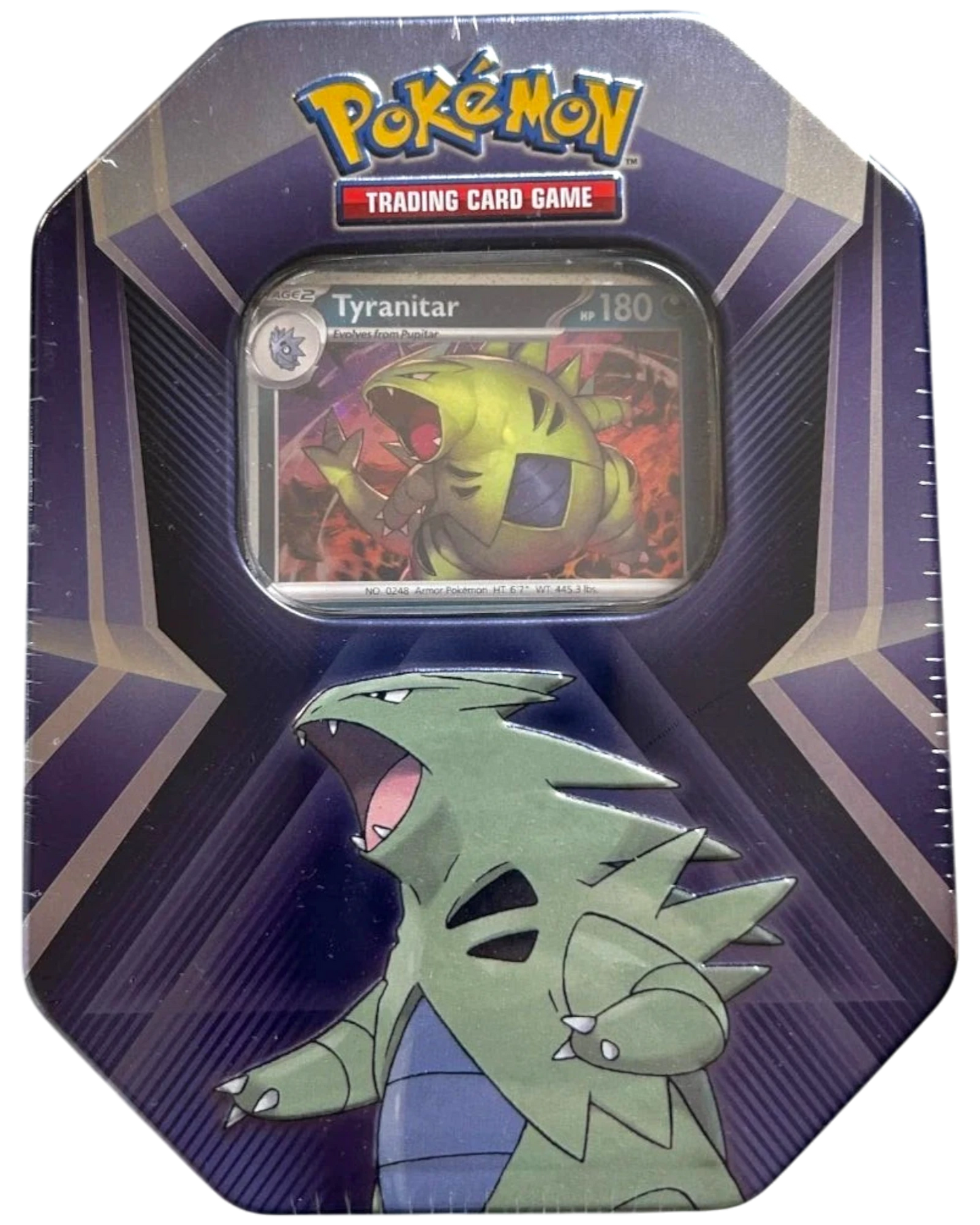 More Than Diecast Pokémon TCG Triple Whammy Collector Tin featuring a Tyranitar foil promo card and booster packs