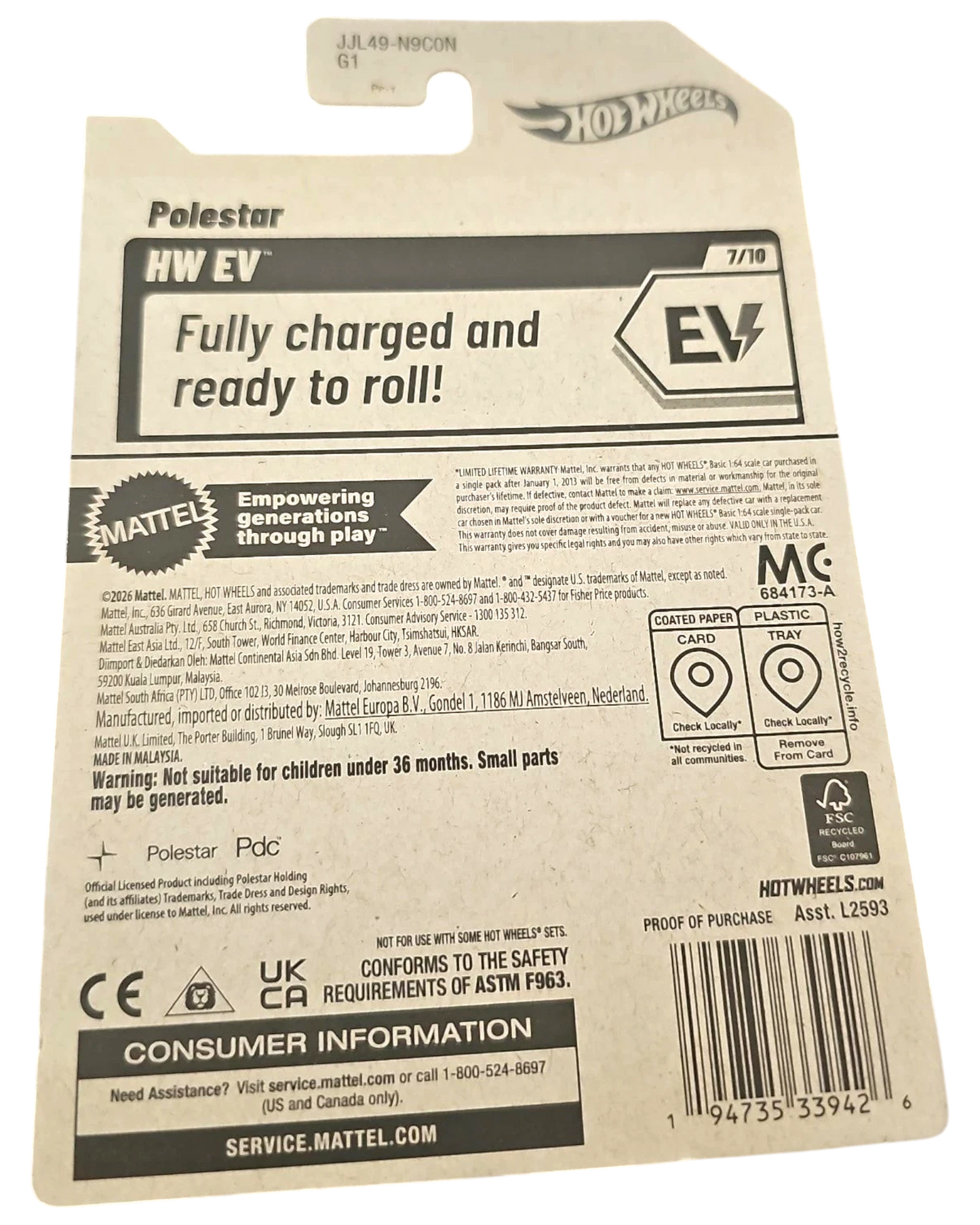 More Than Diecast Hot Wheels 2026 Polestar white electric vehicle 1:64 scale die-cast car packaging back view