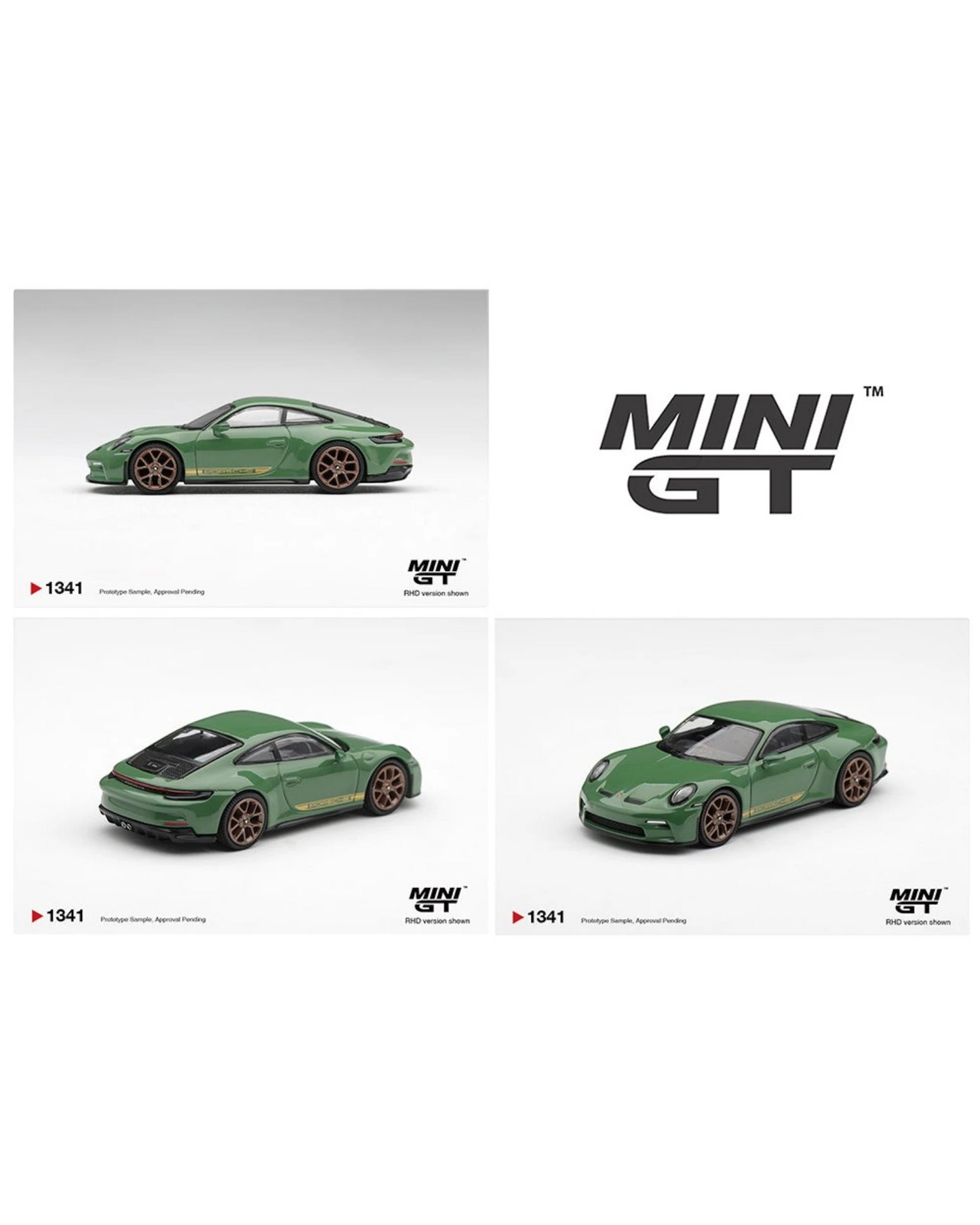More Than Diecast Mini GT 1:64 scale Porsche 911 992 GT3 Touring in Auratium Green with bronze wheels
