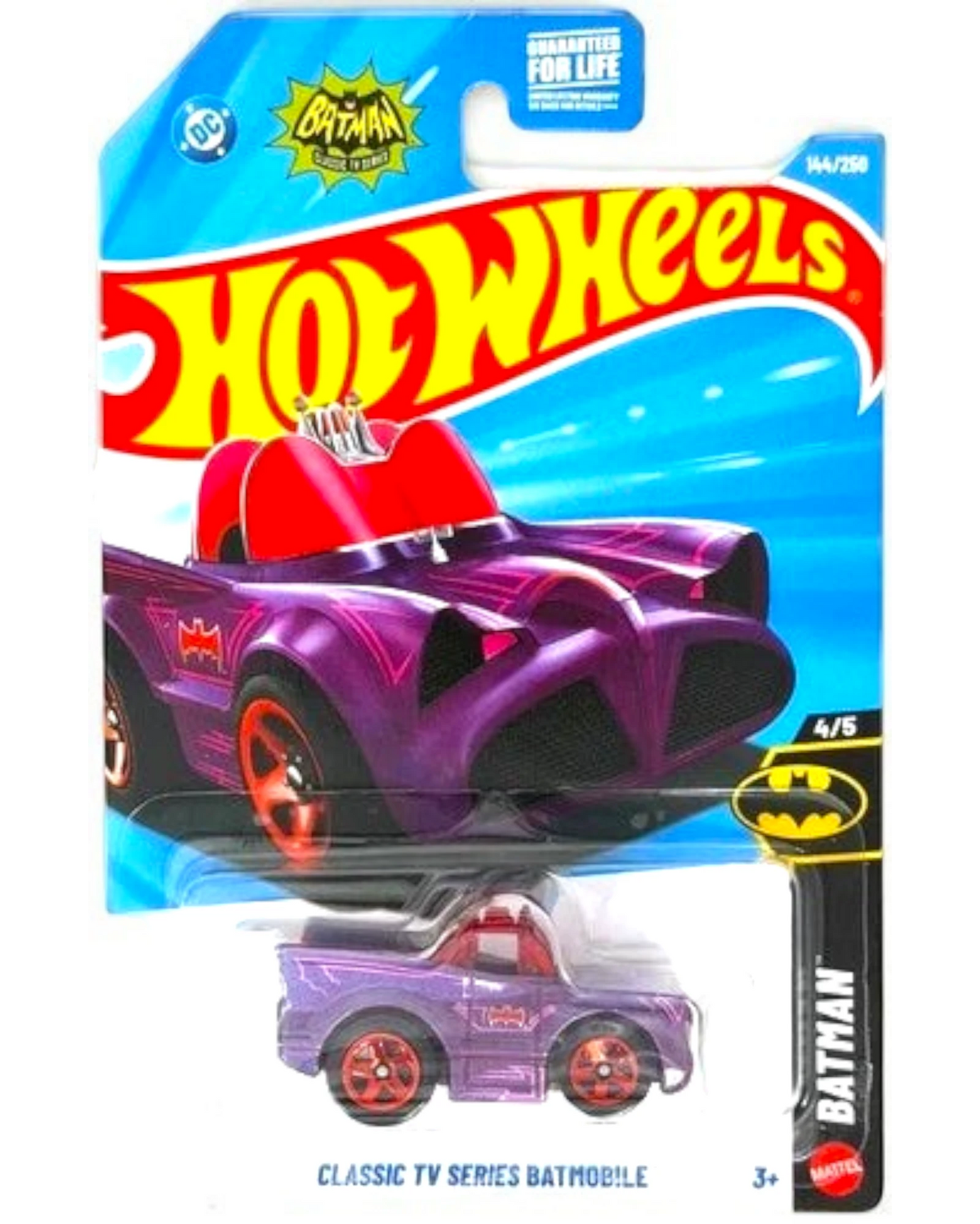 More Than Diecast purple Hot Wheels 2026 Classic TV Series Batmobile toy car with red accents and orange wheels.