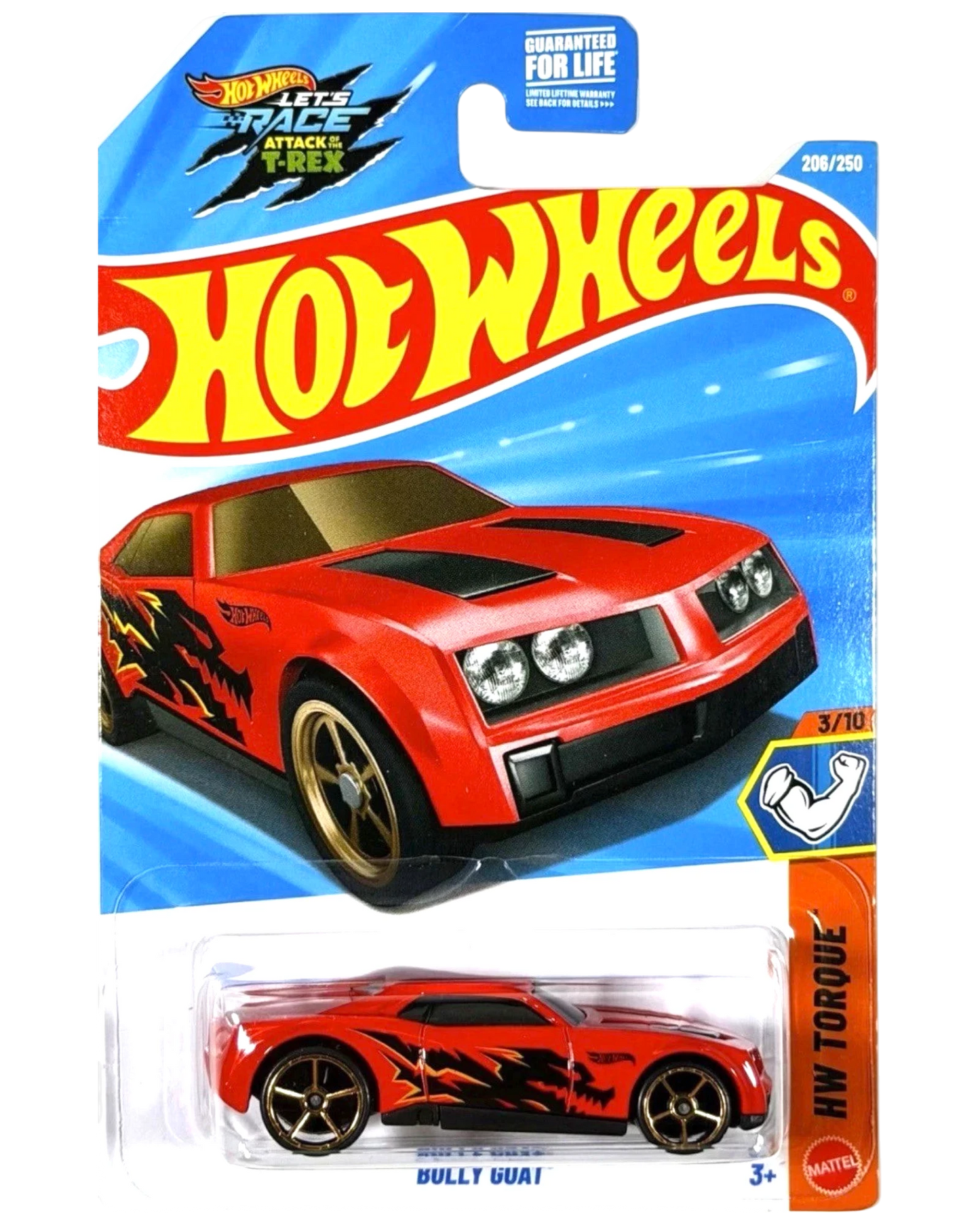 More Than Diecast red Hot Wheels Bully Goat 1:64 scale die-cast car in damaged packaging from HW Torque series