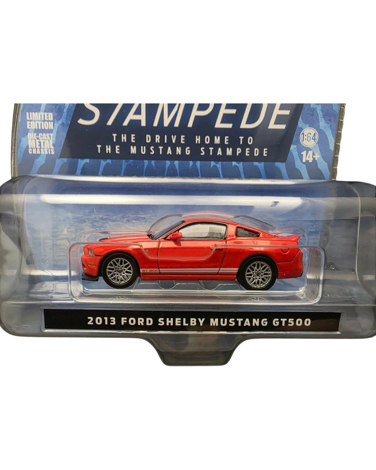 More Than Diecast 1:64 scale red 2013 Ford Mustang Shelby GT500 diecast car in Mustang Stampede Series 2 packaging