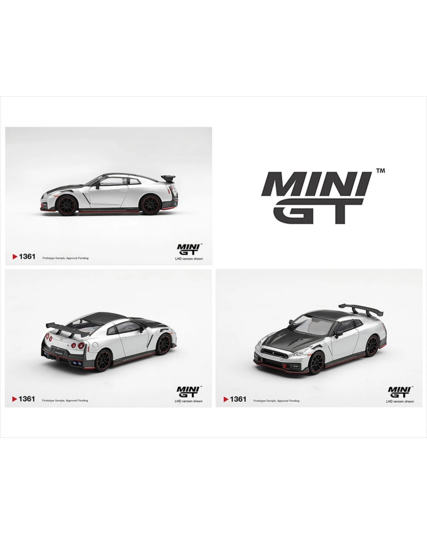 More Than Diecast Mini GT 1:64 scale silver Nissan GT-R NISMO 2024 die-cast model car with black carbon fiber details.