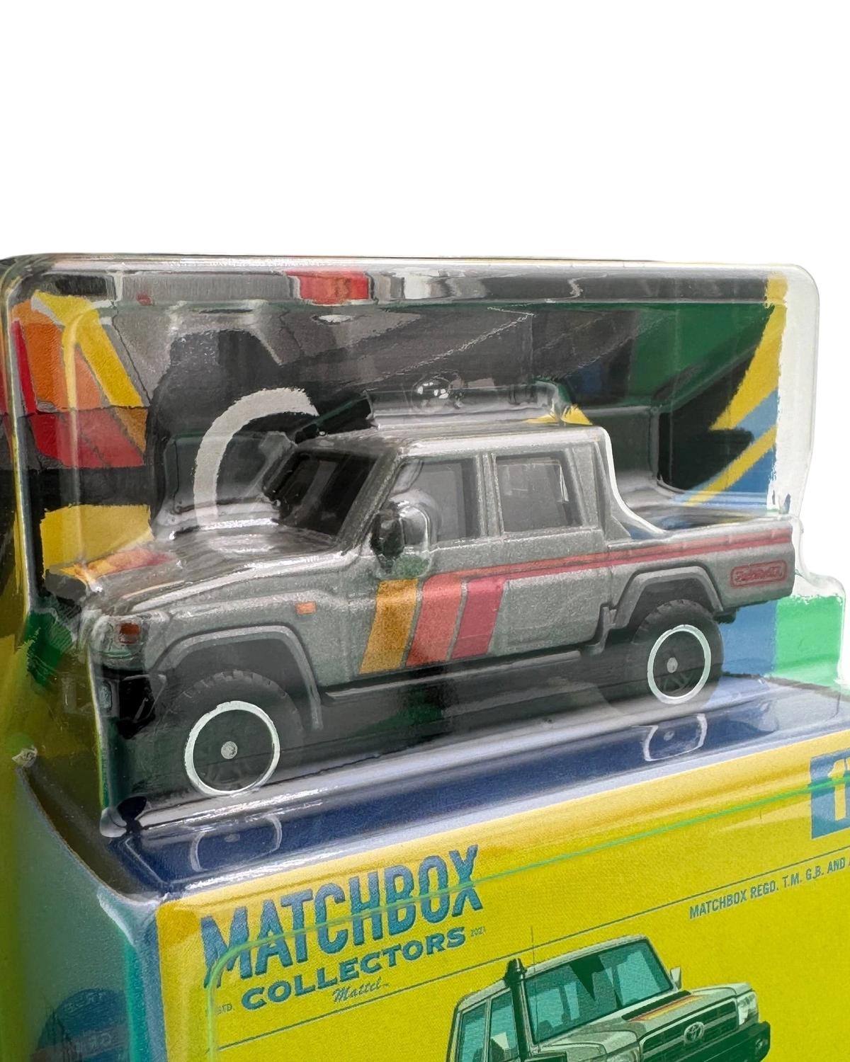 More Than Diecast 2017 Toyota Land Cruiser 78 Matchbox Collectors 1:64 scale diecast truck in silver with retro decals