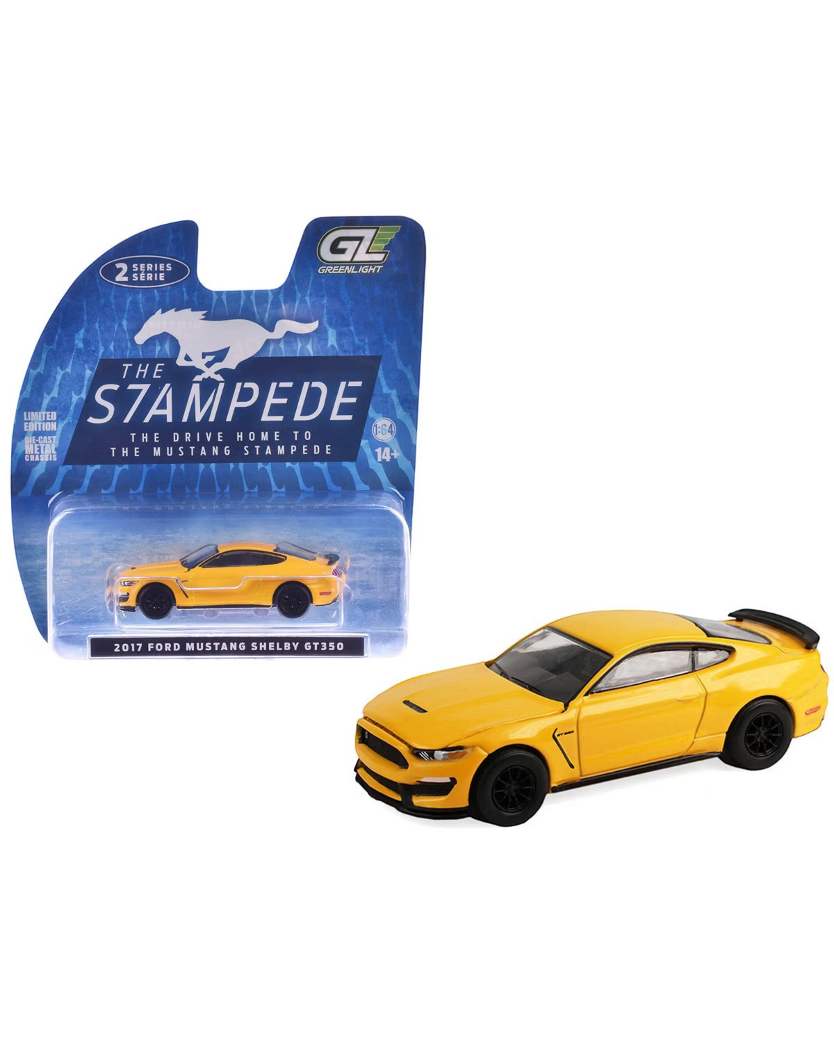 More Than Diecast 1:64 scale yellow 2017 Ford Mustang Shelby GT350 die-cast car from Stampede Series 2