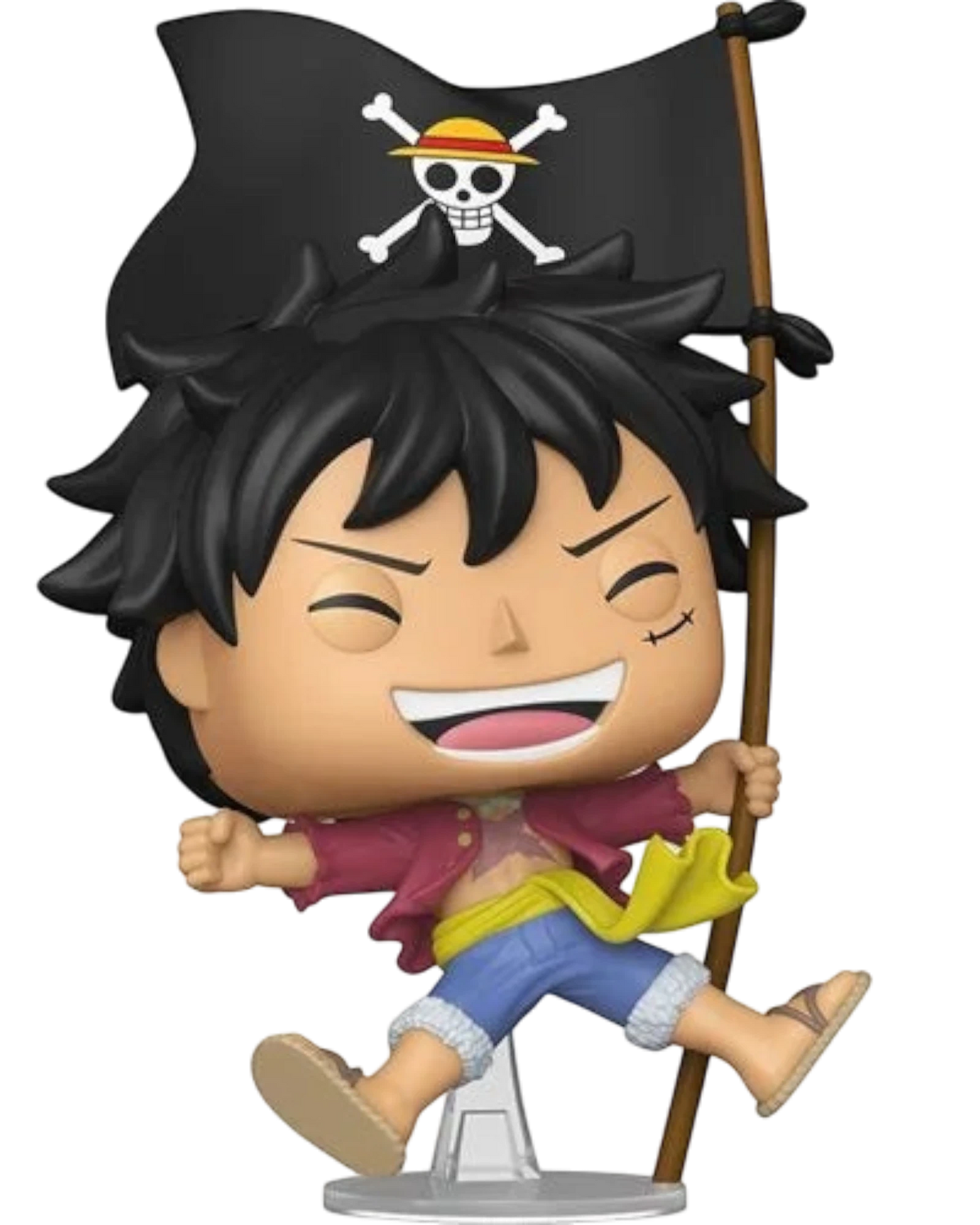 More Than Diecast Funko Pop One Piece Monkey D. Luffy with flag vinyl figure, 3.75 inches tall.