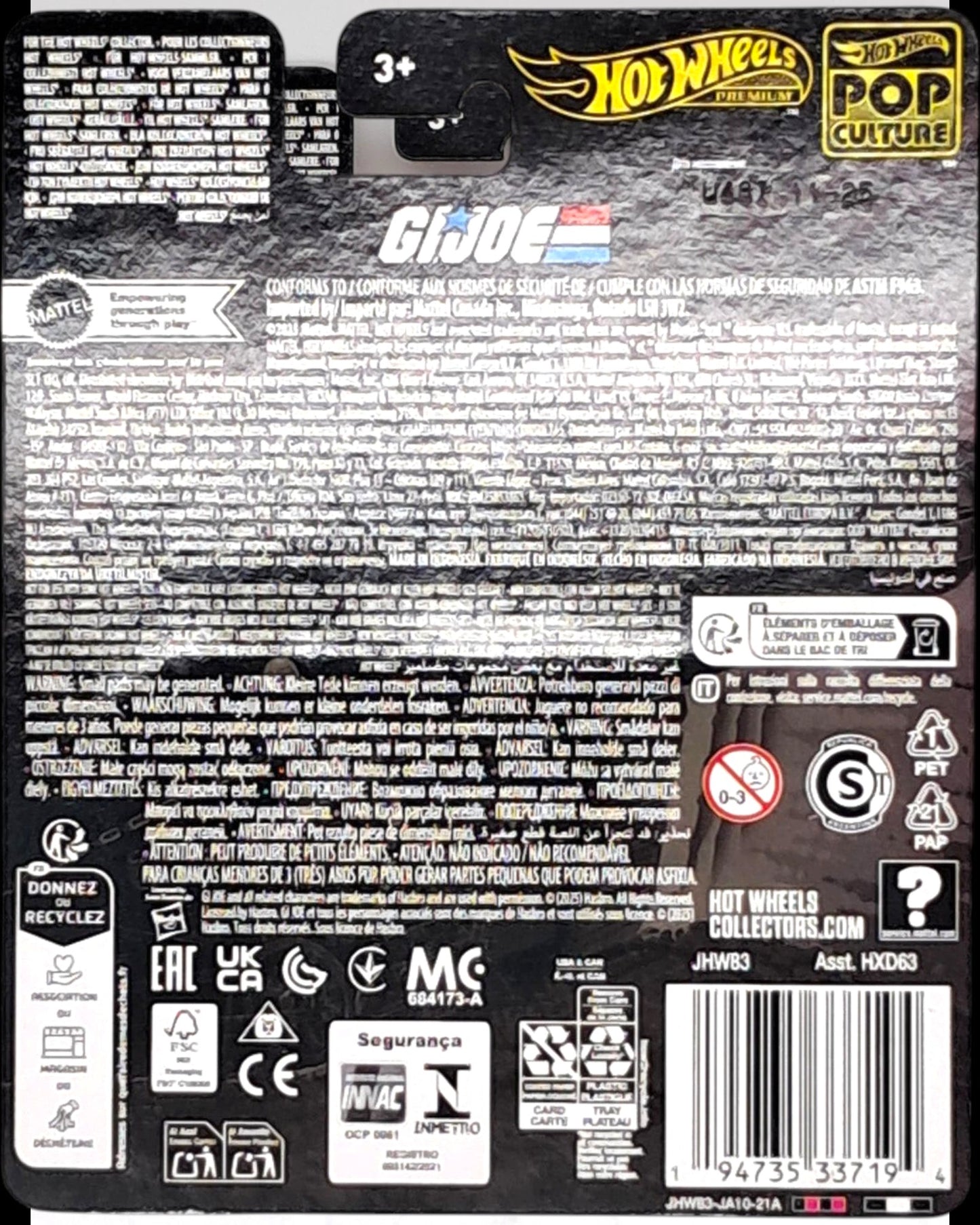 More Than Diecast G.I. Joe Cobra H.I.S.S. Vehicle packaging with warnings and certifications.