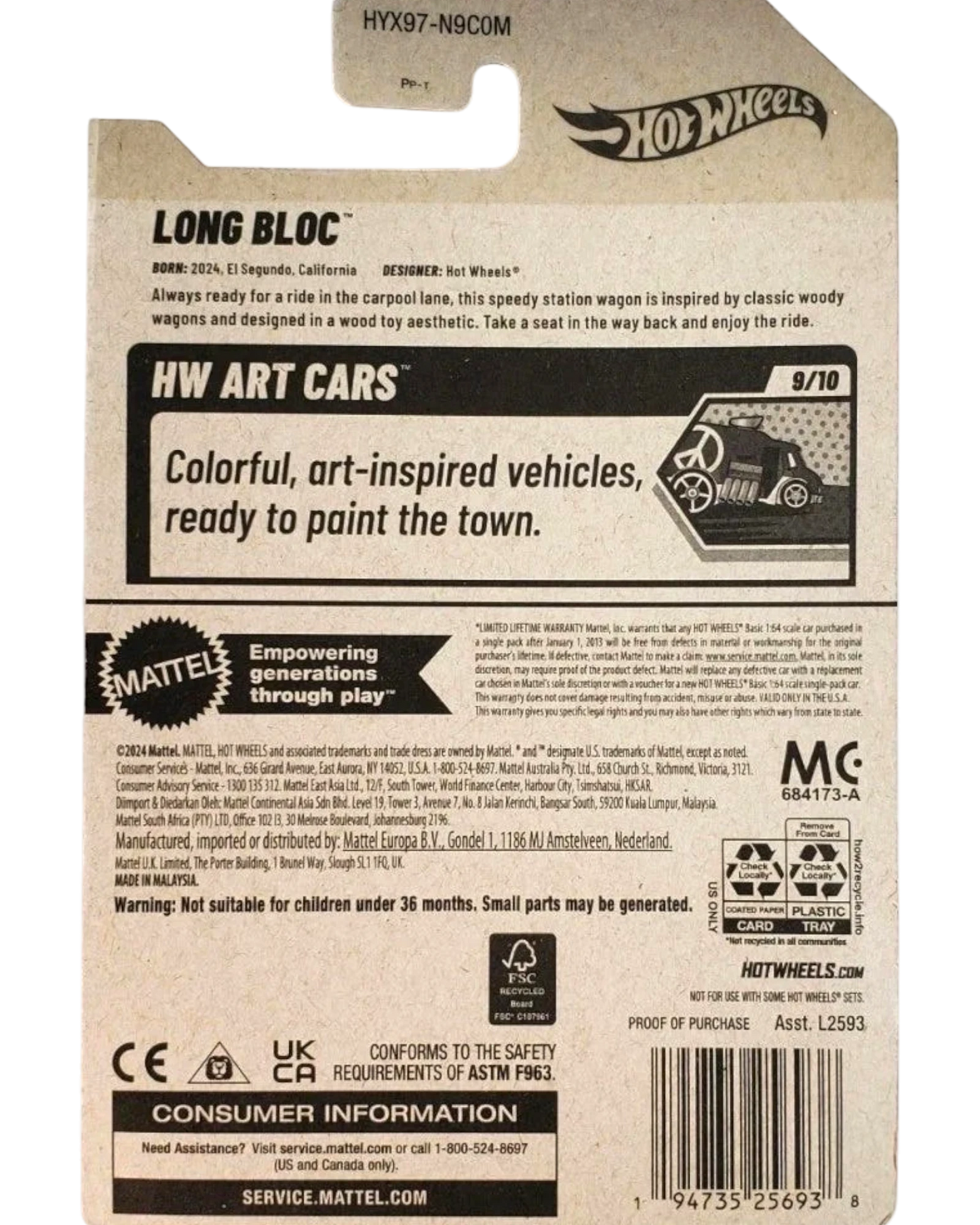 More Than Diecast Hot Wheels 2025 Long Bloc apple green die-cast car, 1:64 scale, HW Art Cars series.