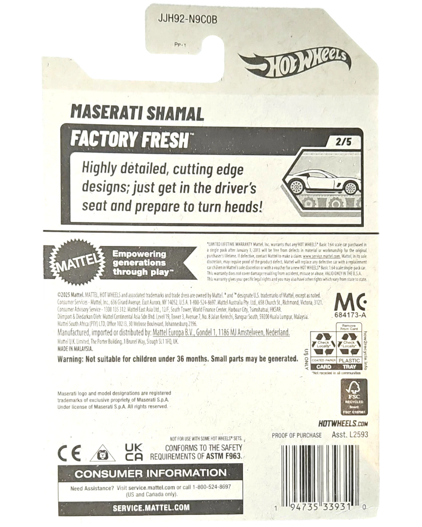 More Than Diecast Hot Wheels Maserati Shamal Factory Fresh blue 1:64 scale diecast car packaging.