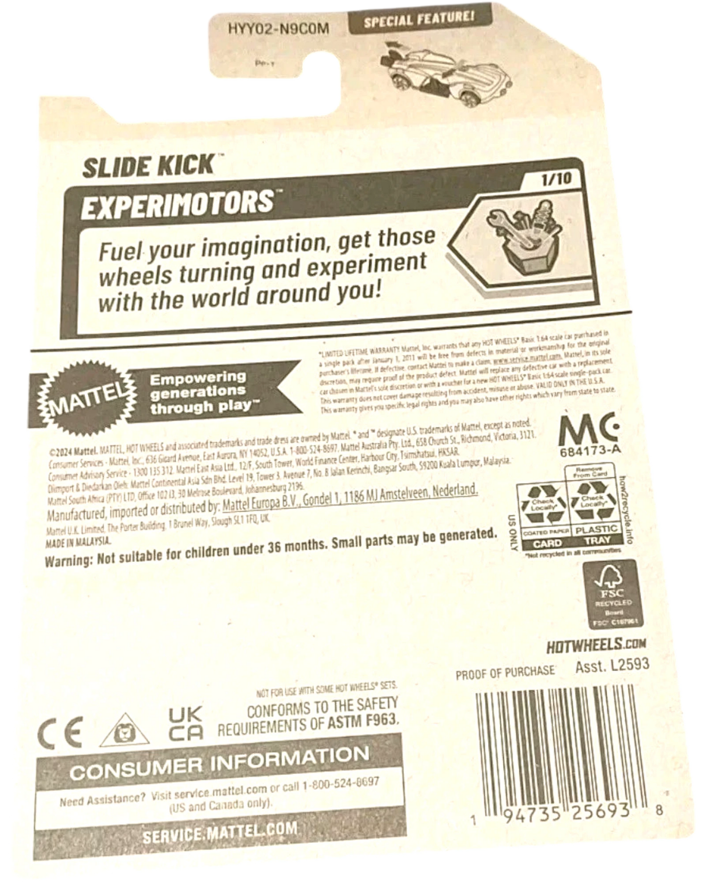 More Than Diecast Hot Wheels 1/64 scale Slide Kick Experimotors toy car, limited edition 116/250.