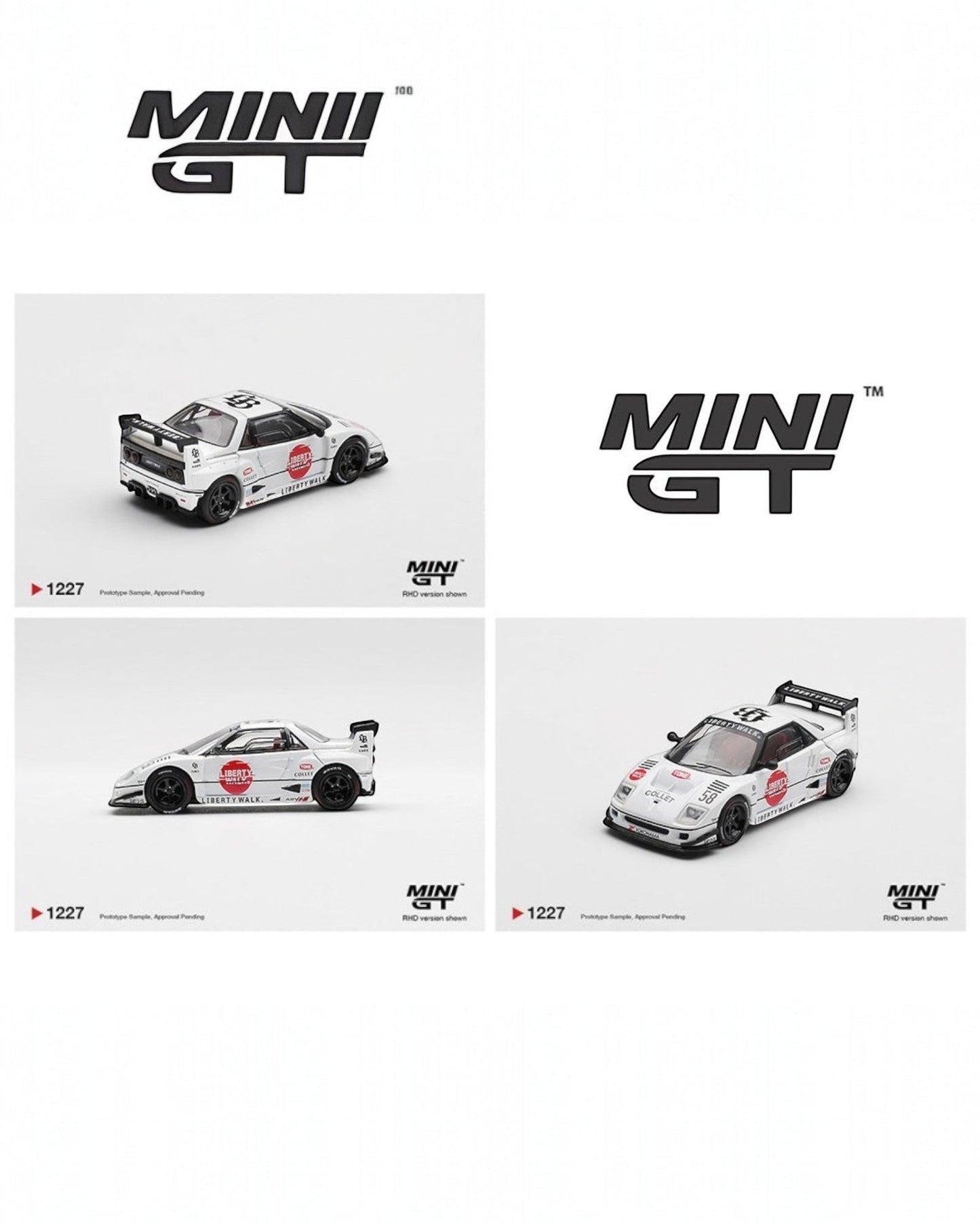 More Than Diecast 1:64 scale white Mazda AZ-1 Liberty Walk LB40 model with Hinomaru livery and aggressive aero kit.