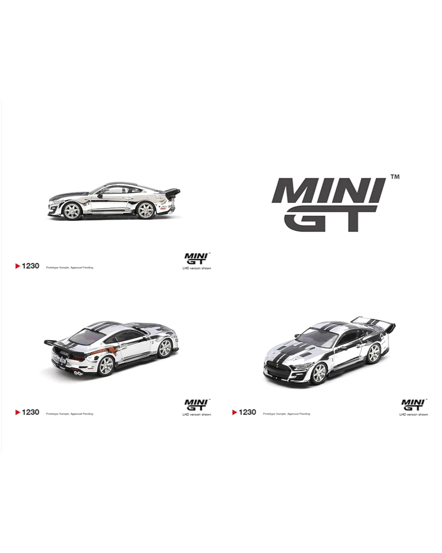 More Than Diecast 1:64 scale Chrome Silver Shelby GT500 Dragon Snake Concept model car with black racing stripes and a rear spoiler.