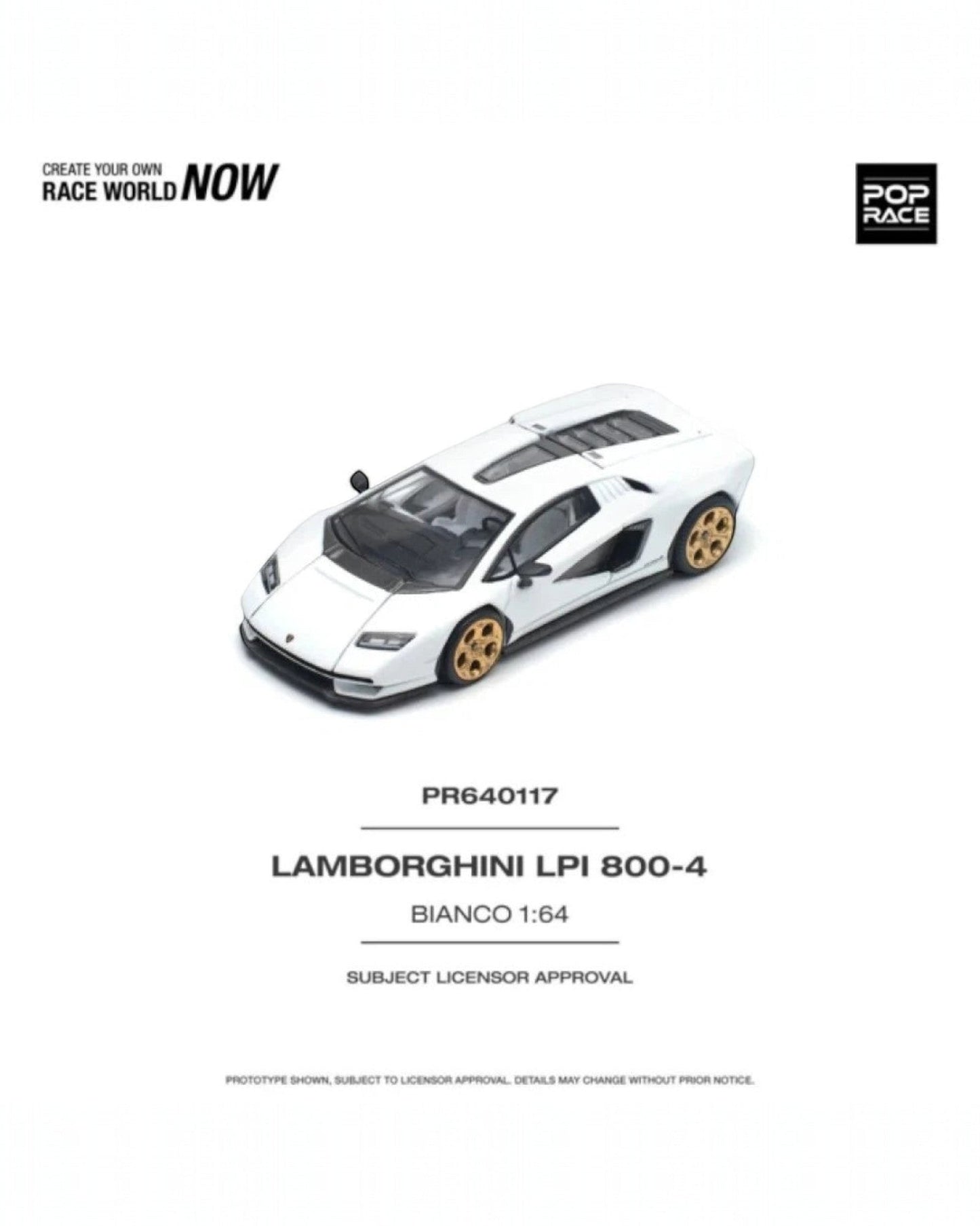 More Than Diecast: White 1/64 scale diecast model of the Lamborghini Countach LPI 800-4 with gold wheels.