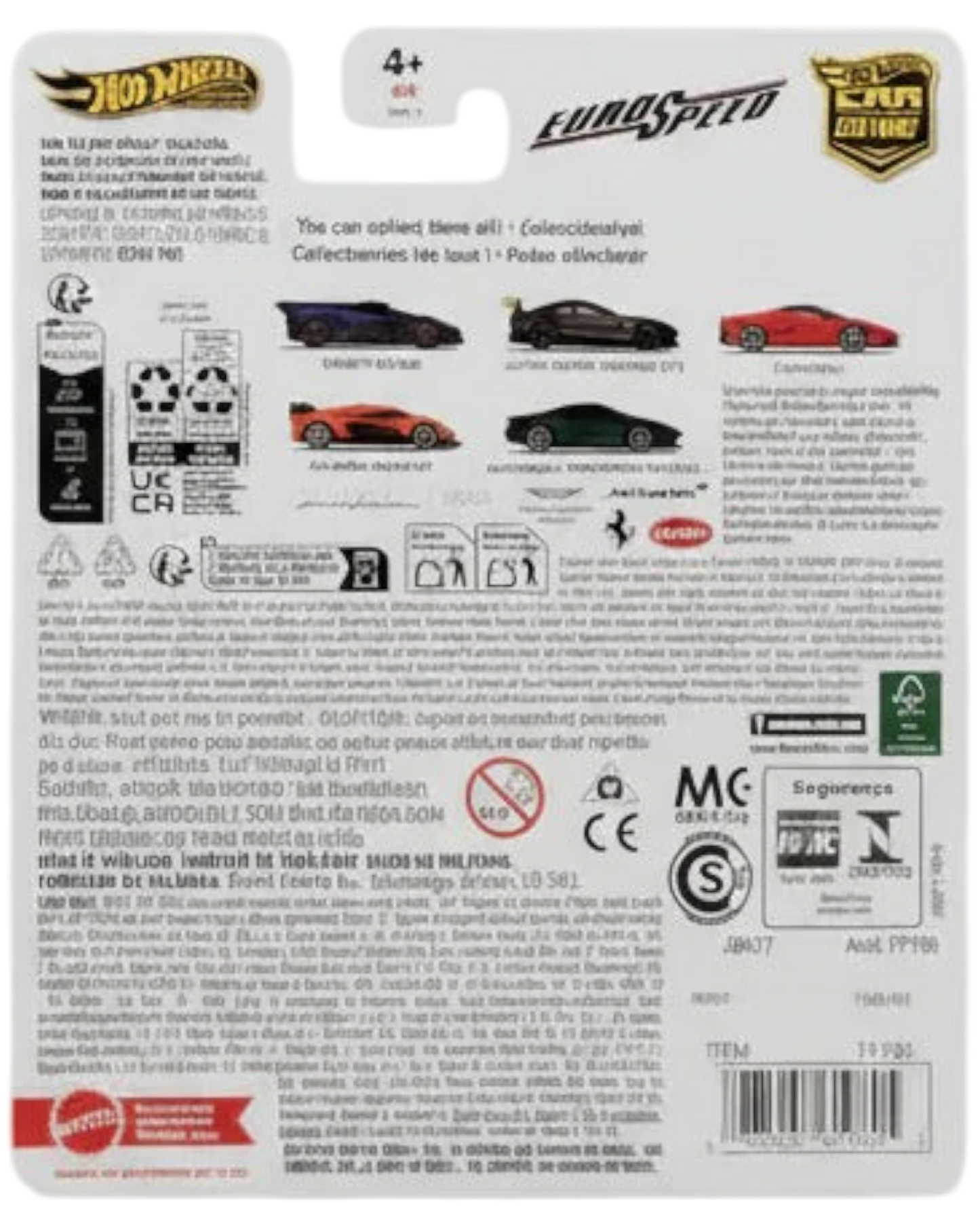 Back of a Hot Wheels toy car packaging with branding and text.