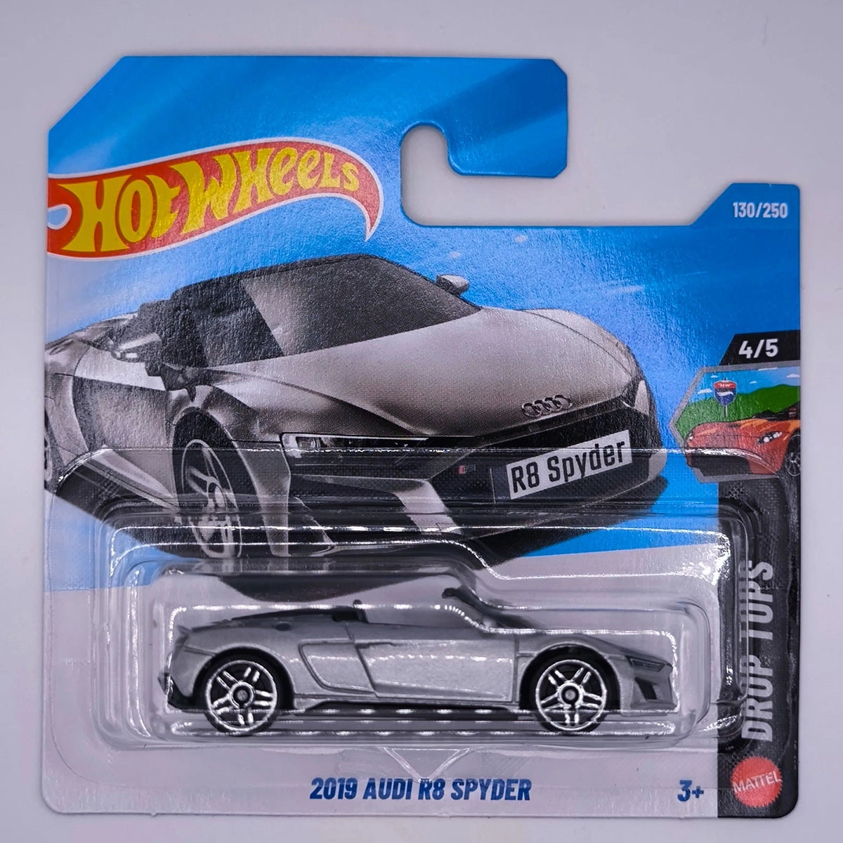 Scratch & Dent Hot Wheels Short Card 2019 Audi R8 Spyder Silver/Black 4/5 130/250